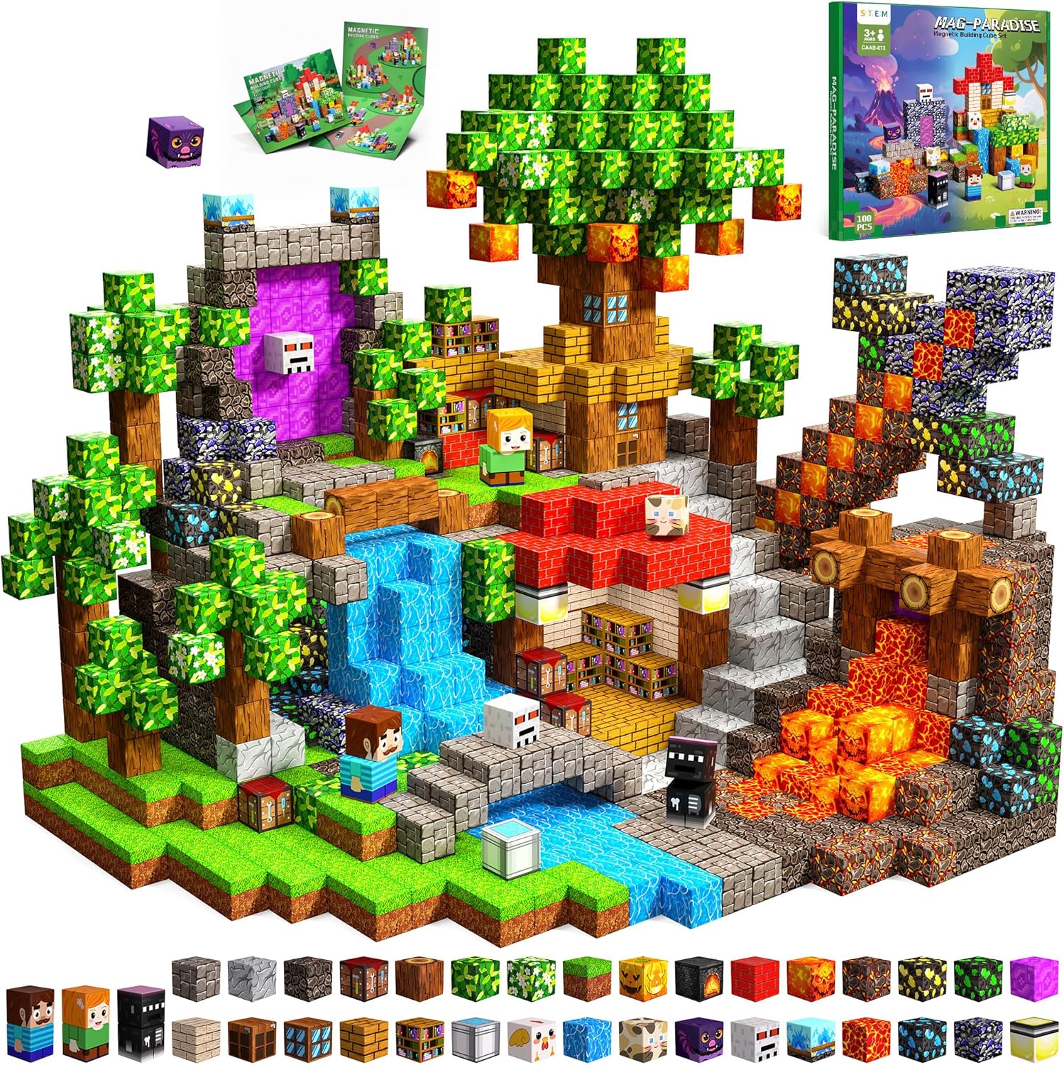 Magnetic Blocks for Kids, 100PCS 0.8inch Magnetic Building Blocks, Magnetic Cubes for STEM Constructions Magnetic Blocks for Boys Girls Age 3 4 5 6 7 8-12, Ideal Holiday Birthday Gifts(Lava Swords)