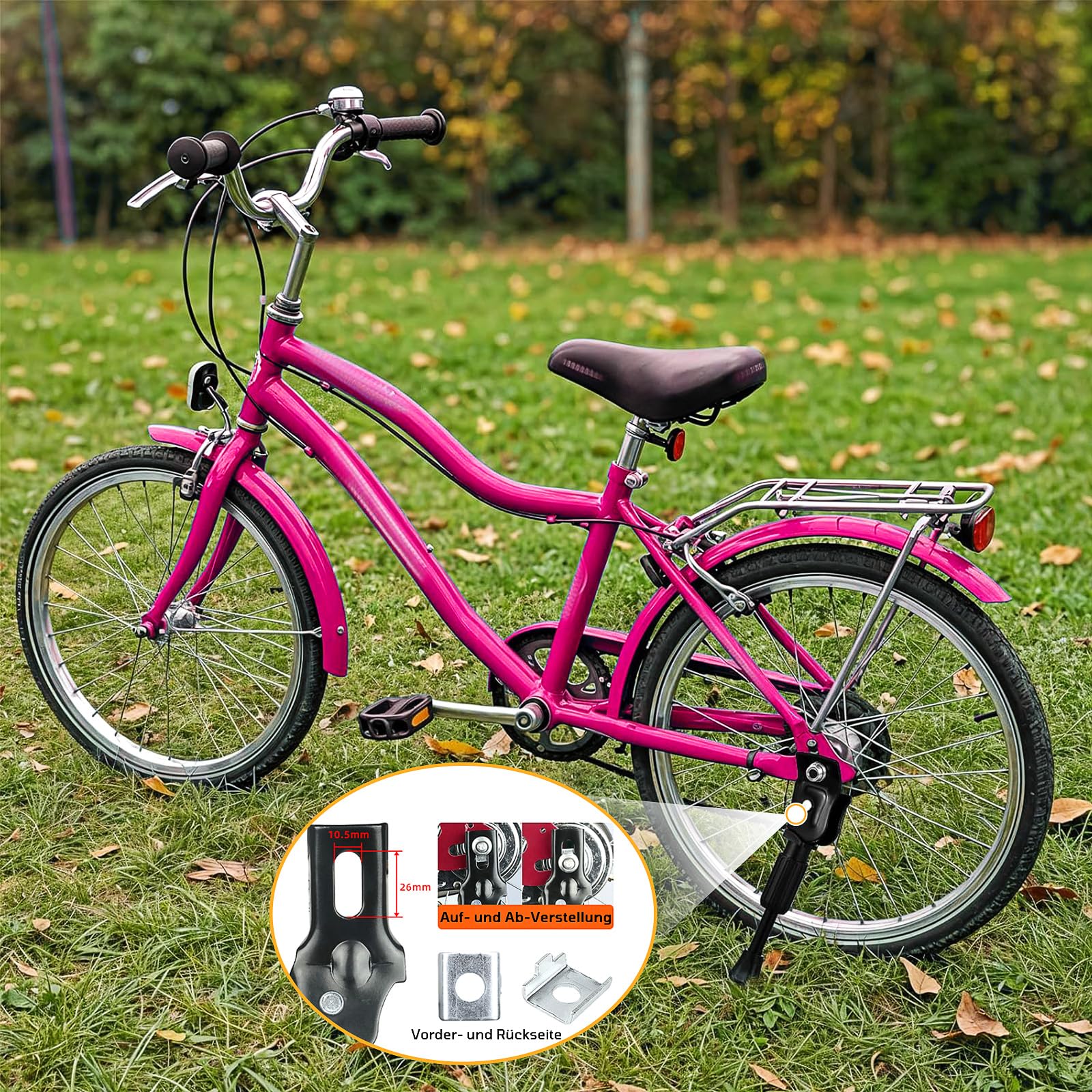 Pata de Cabra Bicicleta,Caballete para Bicicleta 14" con pie Goma Antideslizante,Caballete Bicicleta Ajustable del Retroceso para Niño Bicicleta Infantil 14 Pulgadas