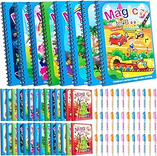 36 Pack Water Coloring Books for Toddlers with 36 Pens, Reusable Water Reveal Coloring Book Doodle Travel Toys 1-4, Paint with Water Cartoon Book for Kids Age 4-8 Educational Learning Kits Gifts