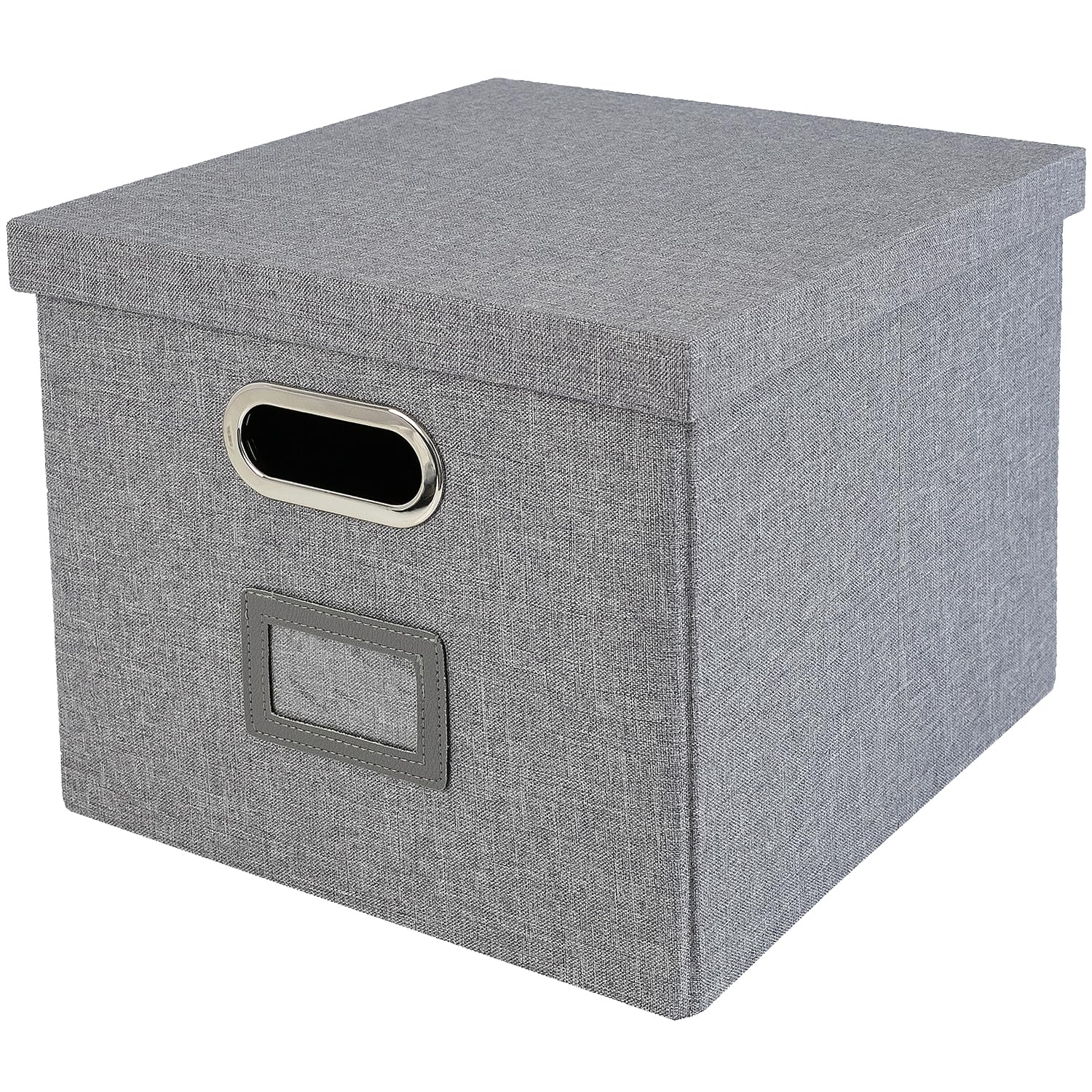 HMF Caja de almacenamiento con tapa para carpetas colgantes DIN A4 | Apto para Kallax | 33 x 37,5 x 28 cm | Gris