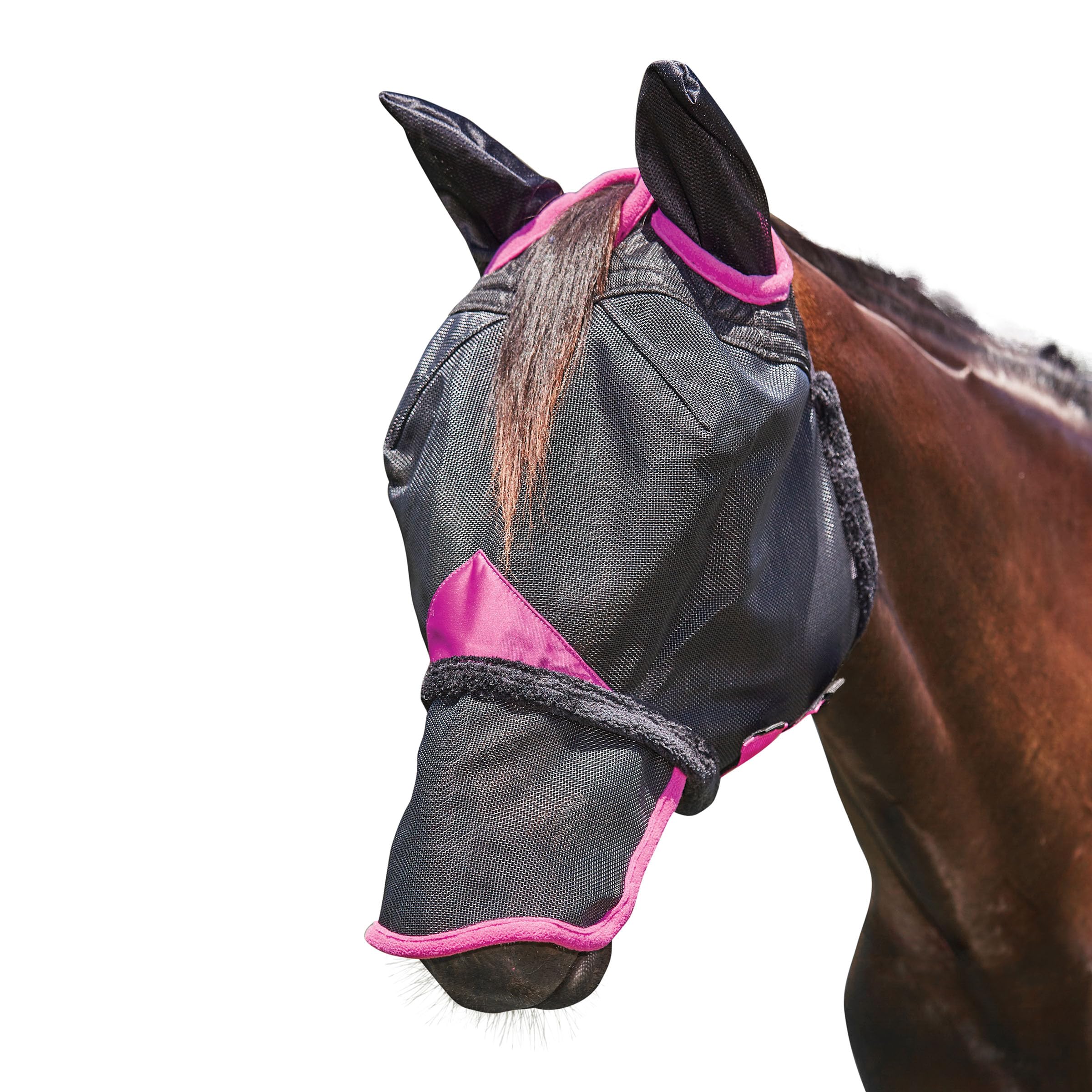 WeatherBeeta ComFiTec Deluxe Durable Mesh Mask with Ears & Nose, Black/Purple, Pony