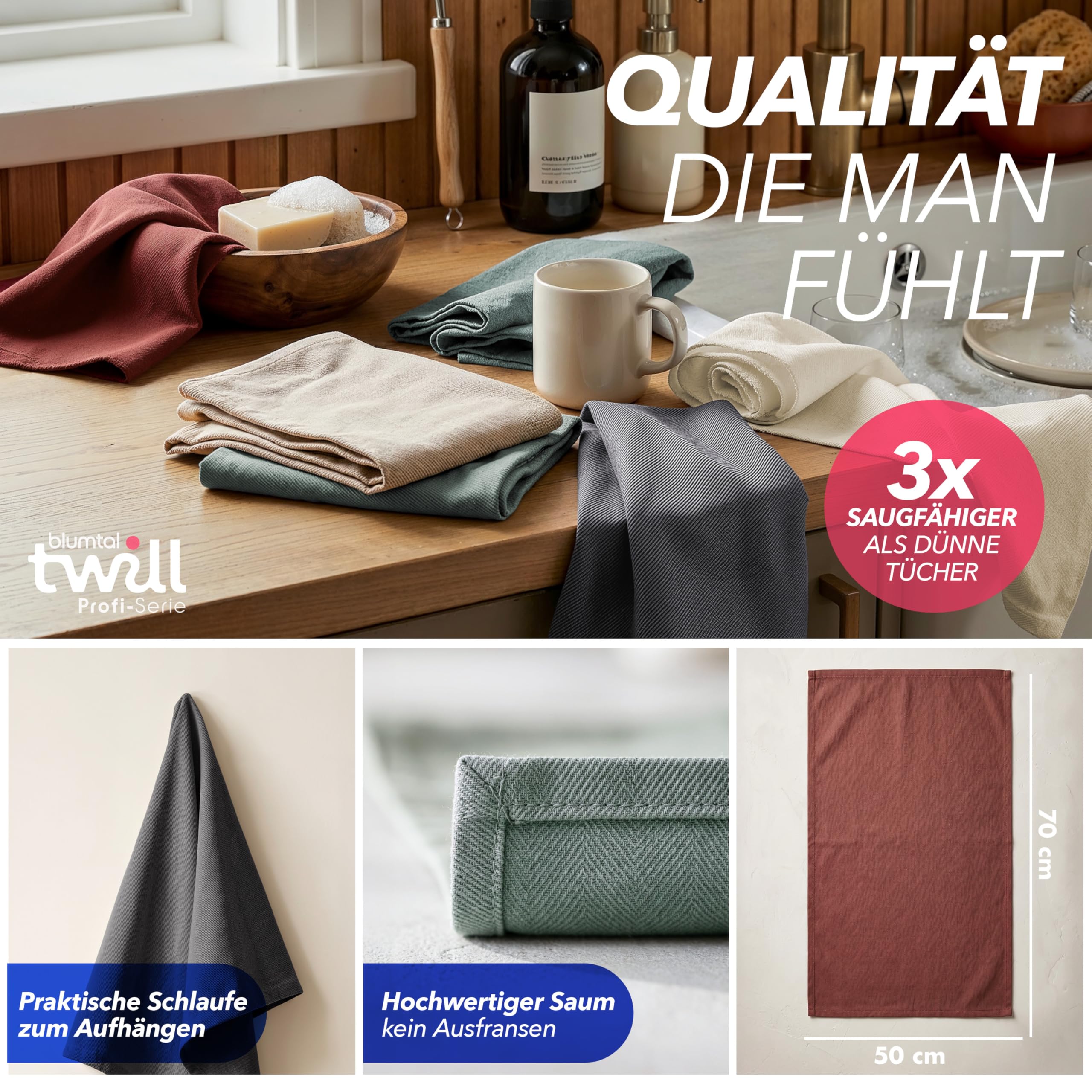 Blumtal 5er Set Premium Geschirrtücher Baumwolle 50x70 cm - Ultra saugstarke Geschirrhandtücher Baumwolle - Oeko-Tex zert. - griffige Trockentücher Küche (230gsm) - Profi-Qualität - Geschirrtuch Grün