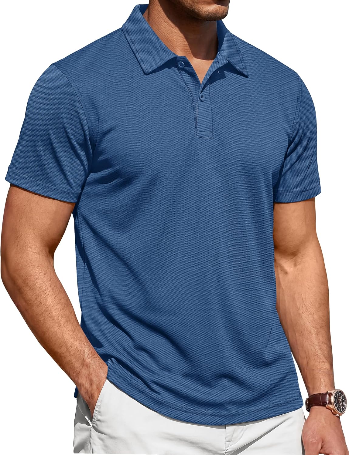 Cotrasen Mens Polo Shirts 2 Buttons Cotton Short Sleeve Pique Golf Collared Basic Shirts Breathable Soft Classic Polos