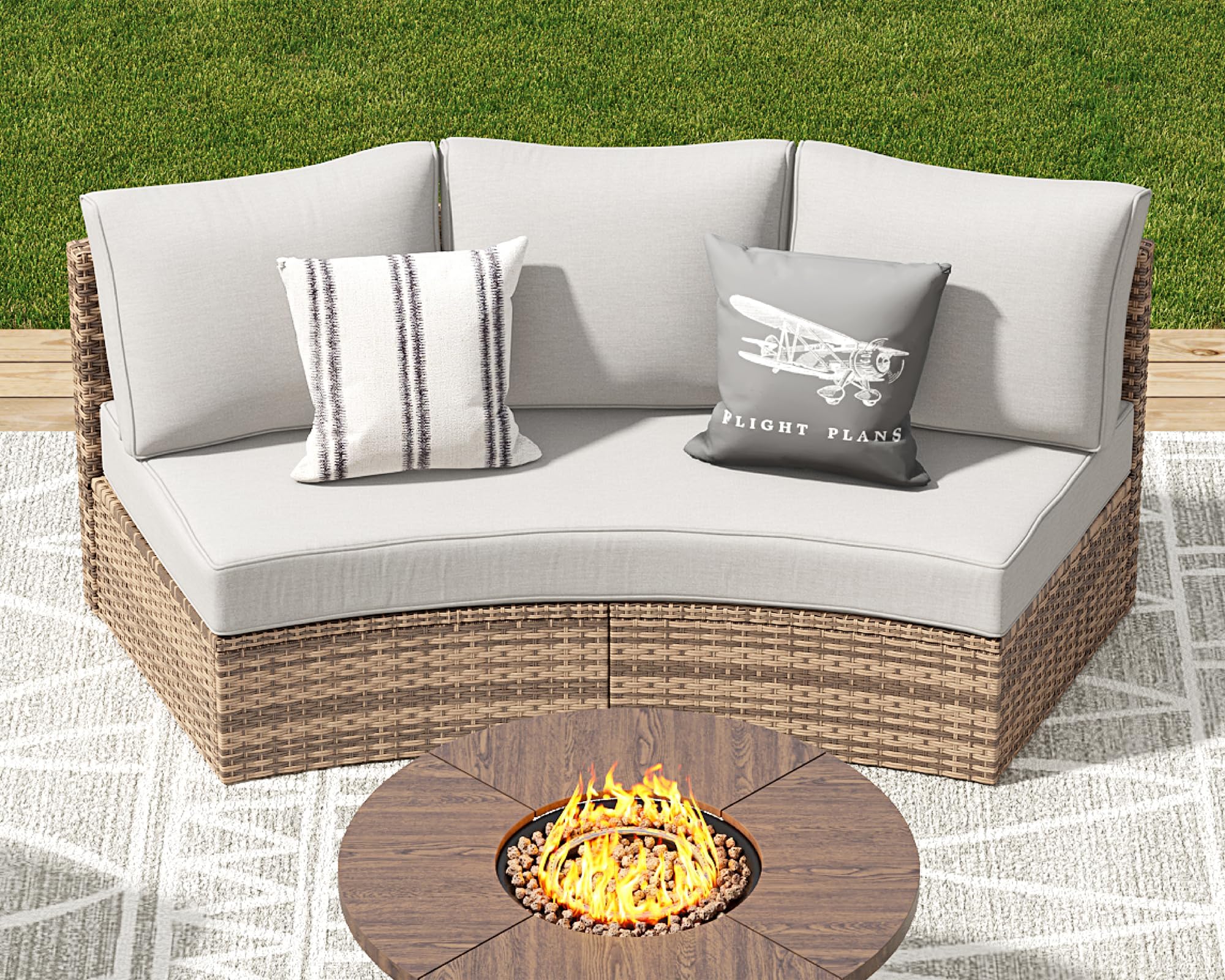 Patio Furniture Sets, 3 Piece Half-Moon Sectional Round Sofa Set, Outdoor Patio Furniture with Cushions for Beach, Pool, Balcony, Beige