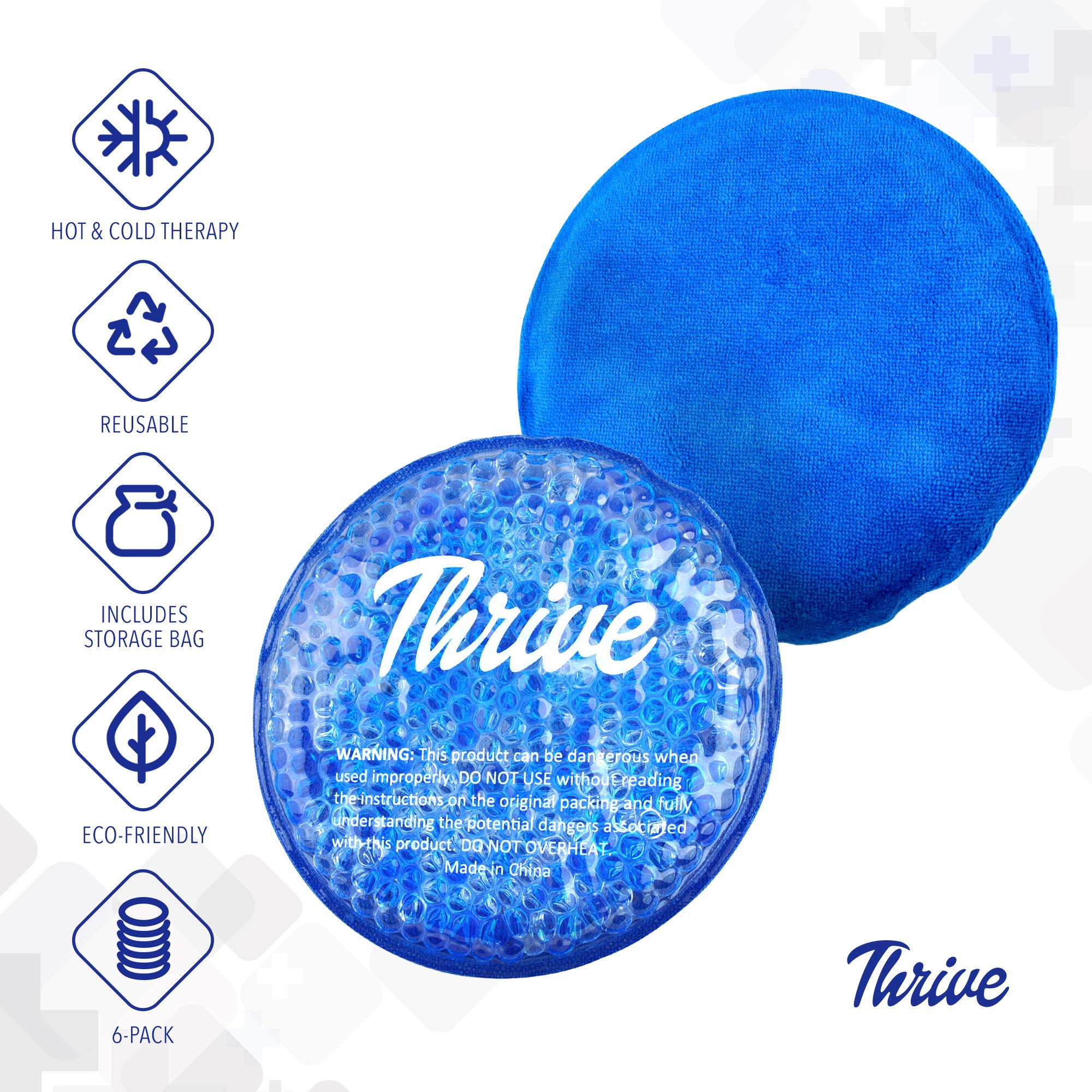 Thrive Round Hot & Cold Ice Packs (6 Pack) Reusable Gel Bead Ice Pack