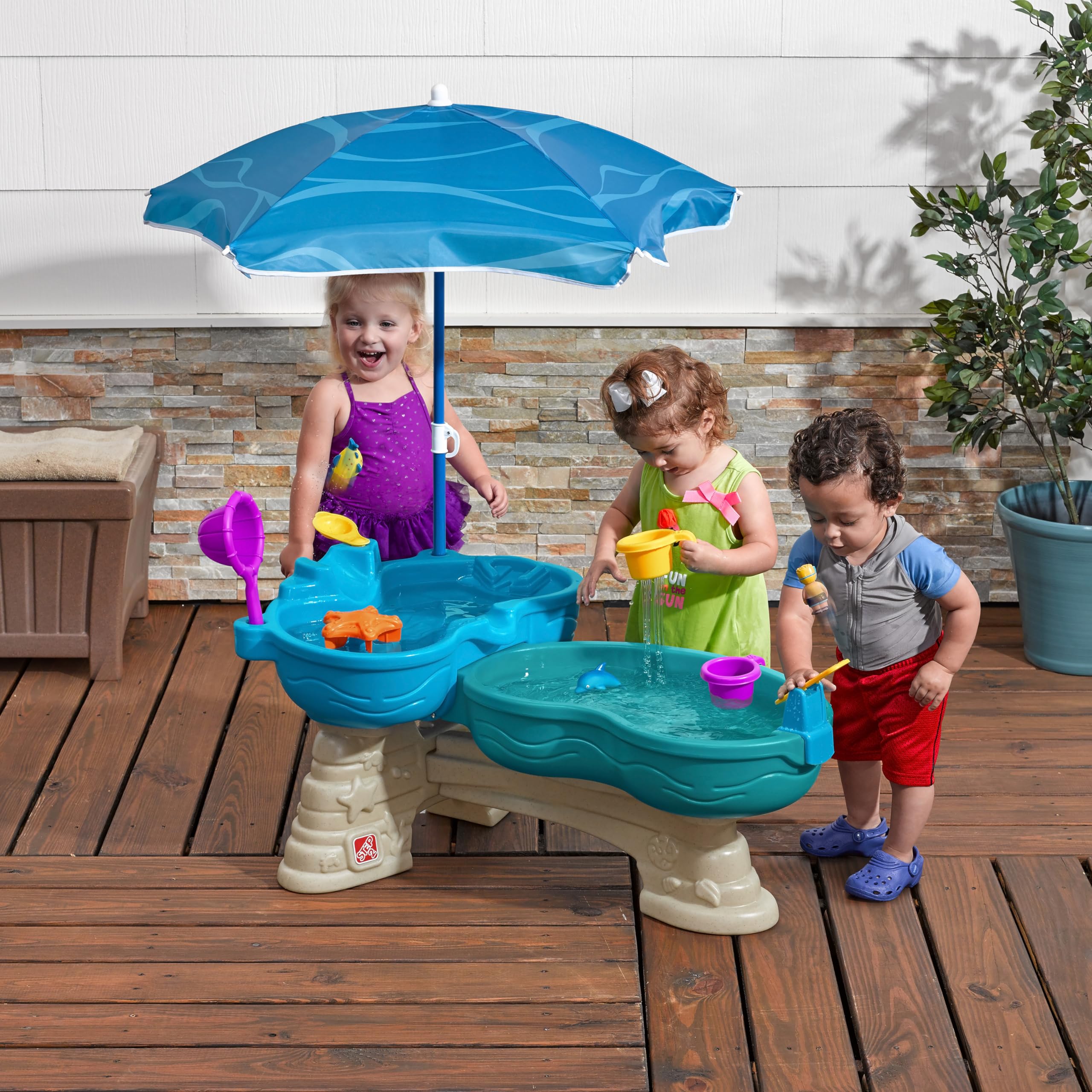 Step2 Spill & Splash Seaway Table d'eau pour Enfants | Table De Jeu Enfant À Eau avec Kit D'Accessoires De 11 Pièces | Table D'Activité/Jouet pour Le Jardin