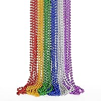 EOBOH Mardi Gras Beads Necklaces - 12 Pack 6 Metallic Colors 33" Beaded Party Favors for Parades, Festivals & Costumes