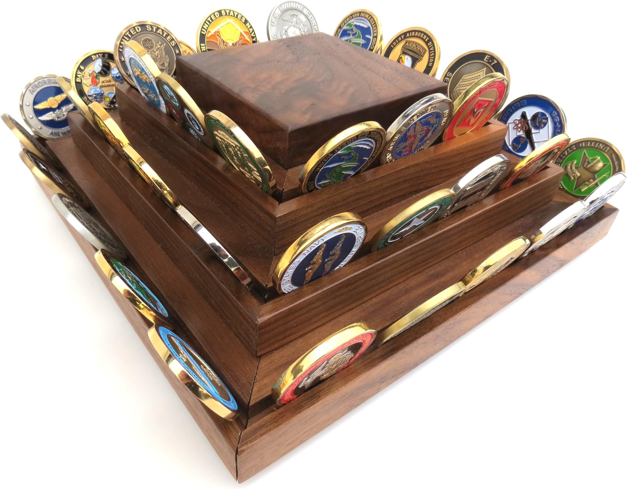 Military Challenge Coin Display - "spinner-style" (Solid Walnut Wood)