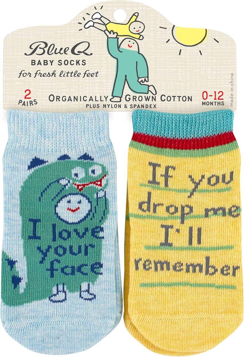 Calcetines de algodón para bebé Blue Q - Calcetines divertidos para recién nacidos de 0 a 12 meses, juego de regalo de 2 pares | Divertidos calcetines tobilleros para bebé, Set de regalo para bebé con diseños bonitos y divertidos, Suave mezcla de algodón, Cómodos básicos para bebé recién nacido