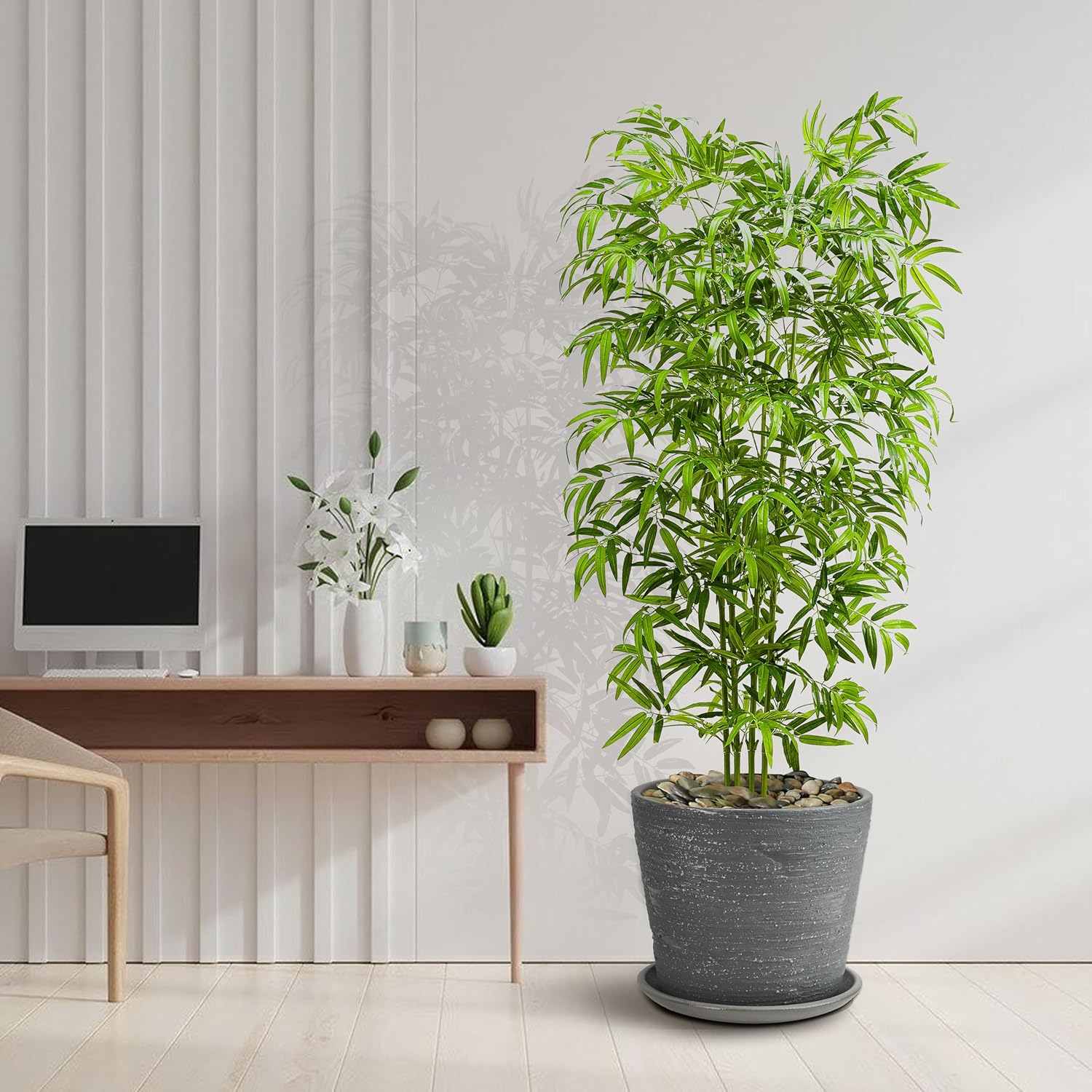 Artificial Bamboo Tree 6FT Tall Fake Plants Faux Silk Plant, Faux Bamboo Plant for Home Office Indoor Outdoor Decor Artificial Trees with Tall Planter - Image 6