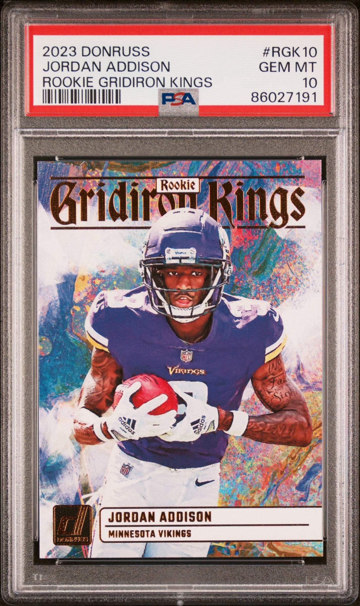 Graded 2023 Panini Donruss Jordan Addison #RGK10 Rookie Gridiron Kings Rookie RC Football Card PSA 10 Gem Mint