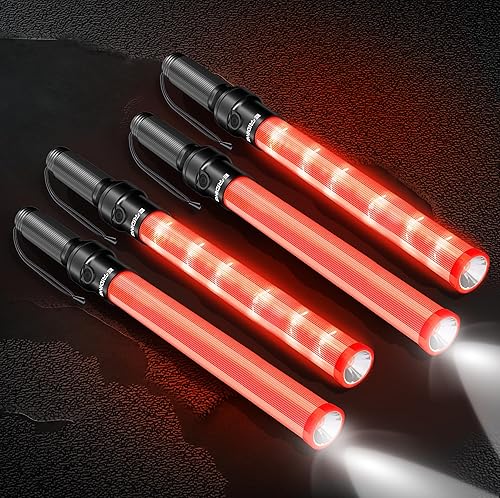 4 varitas de tráfico de señal de 21 pulgadas, varita de control de tráfico con LED blanco en la parte superior, luz de bastón de tráfico de