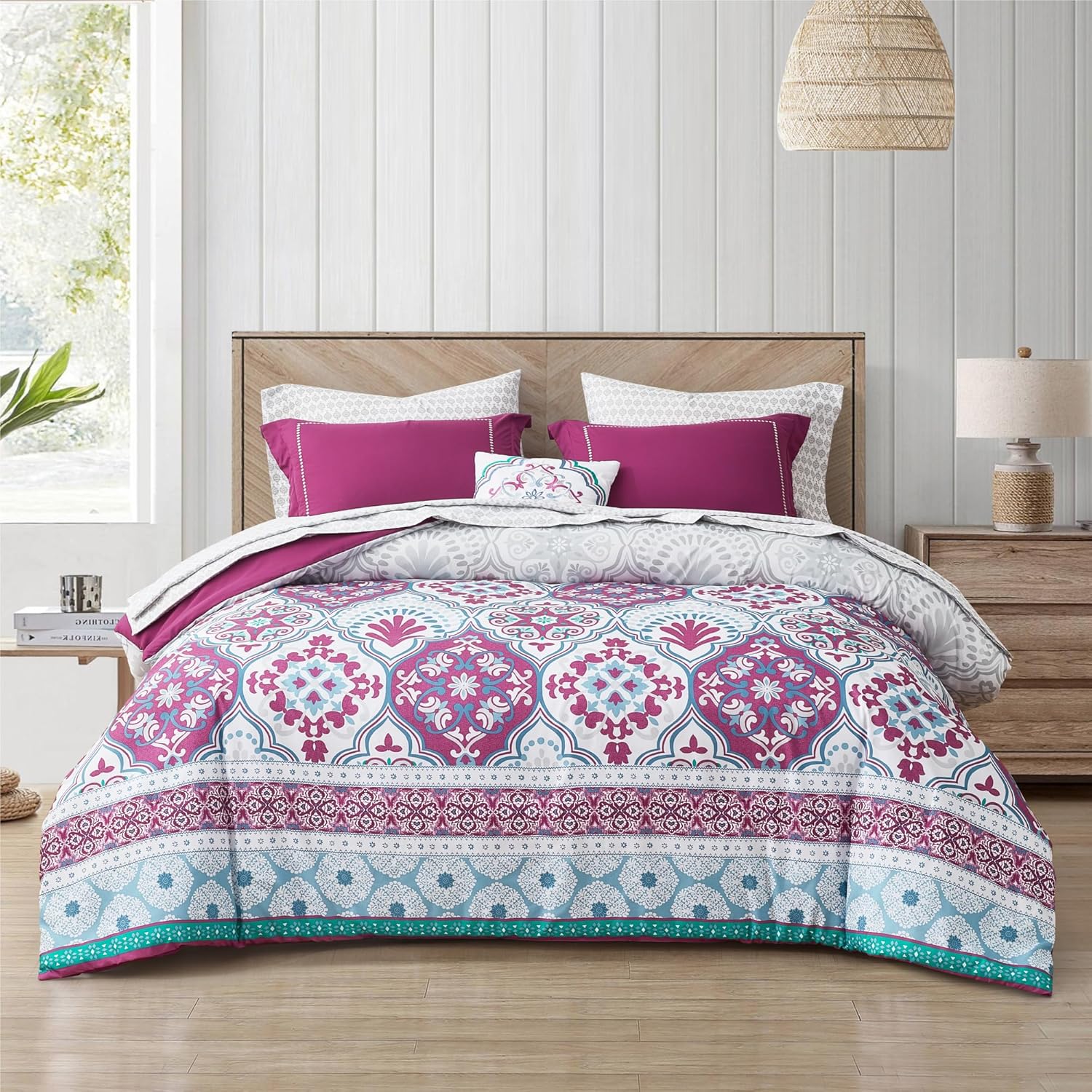 Degrees of Comfort Twin Complete Comforter Sets, Lattice Boho Bed in A Bag,Microfiber Bedding Set with Side Pockets, Matching Decorative Pillow, 6 Piece Purple - Image 2