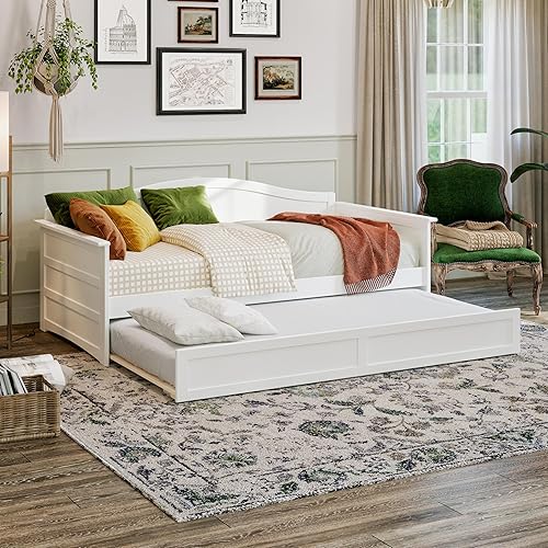 Acadia Twin Size Wood Daybed Frame with Twin Trundle, White