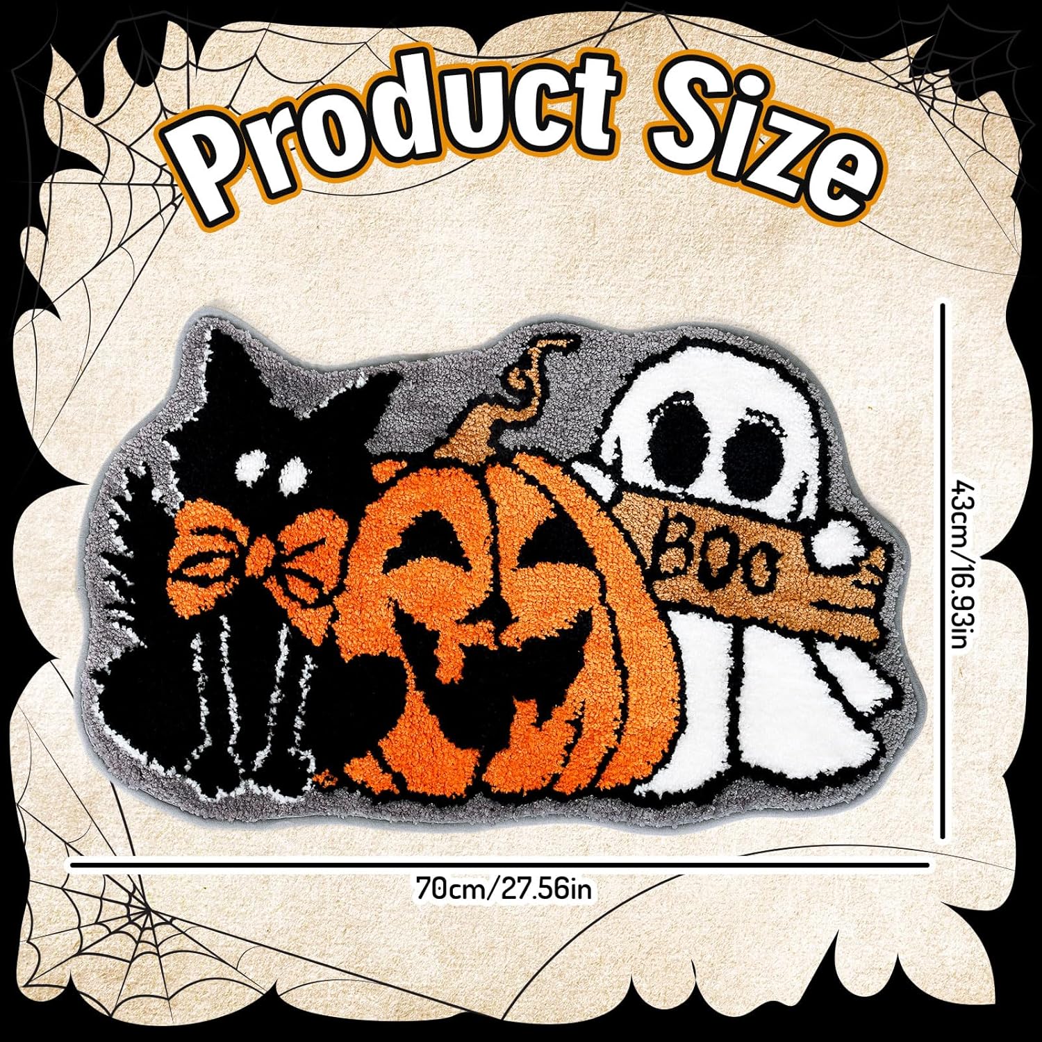 Whaline Halloween Bath Rug Ghost Pumpkin Black Cat Tufted Bath Mat Non Slip Bathroom Shower Rugs Front Door Mat Carpet Floor Rug for Home Kitchen Bedroom Porch Entryway