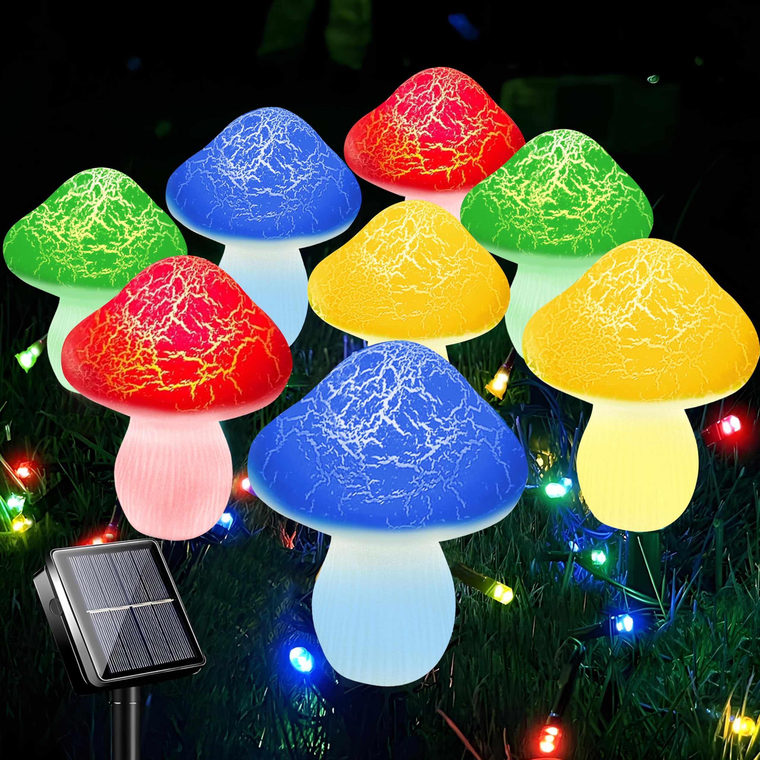 LiyuanQ Mushroom Solar Lights Outdoor Decor - 8 Pack 50 LED