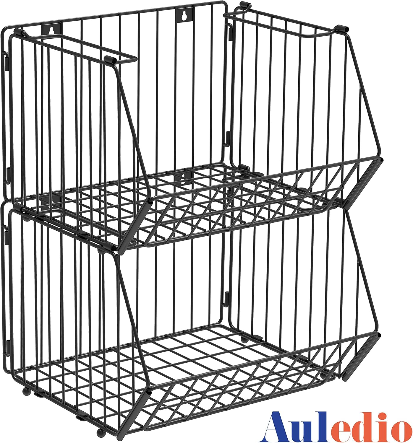 Auledio Stackable Baskets Organizer, Wall Mounted Hanging Wire Baskets,Vertical Fruit or Produce Bathroom Storage Pantry Organization(2 Pack)