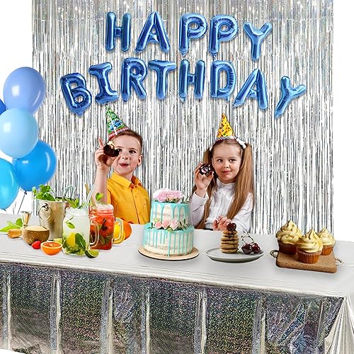 Miniatura 2 de GREATRIL Cortinas con flecos de lámina dorada, 2 paquetes y manteles plateados para fiestas, 2 paquetes para decoración de fondo de fiesta