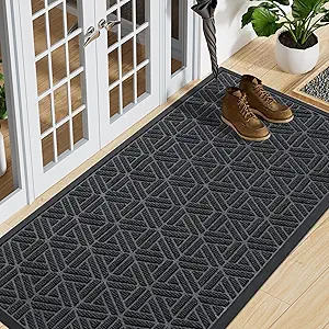Smiry Front Door Mat Outside Entrance, Heavy Duty Natural Rubber Doormat, Trap Dirt and Moisture Easy Clean Low Profile Patio Porch Welcome Floor Mats for Entry, 59x23 Inch, Grey