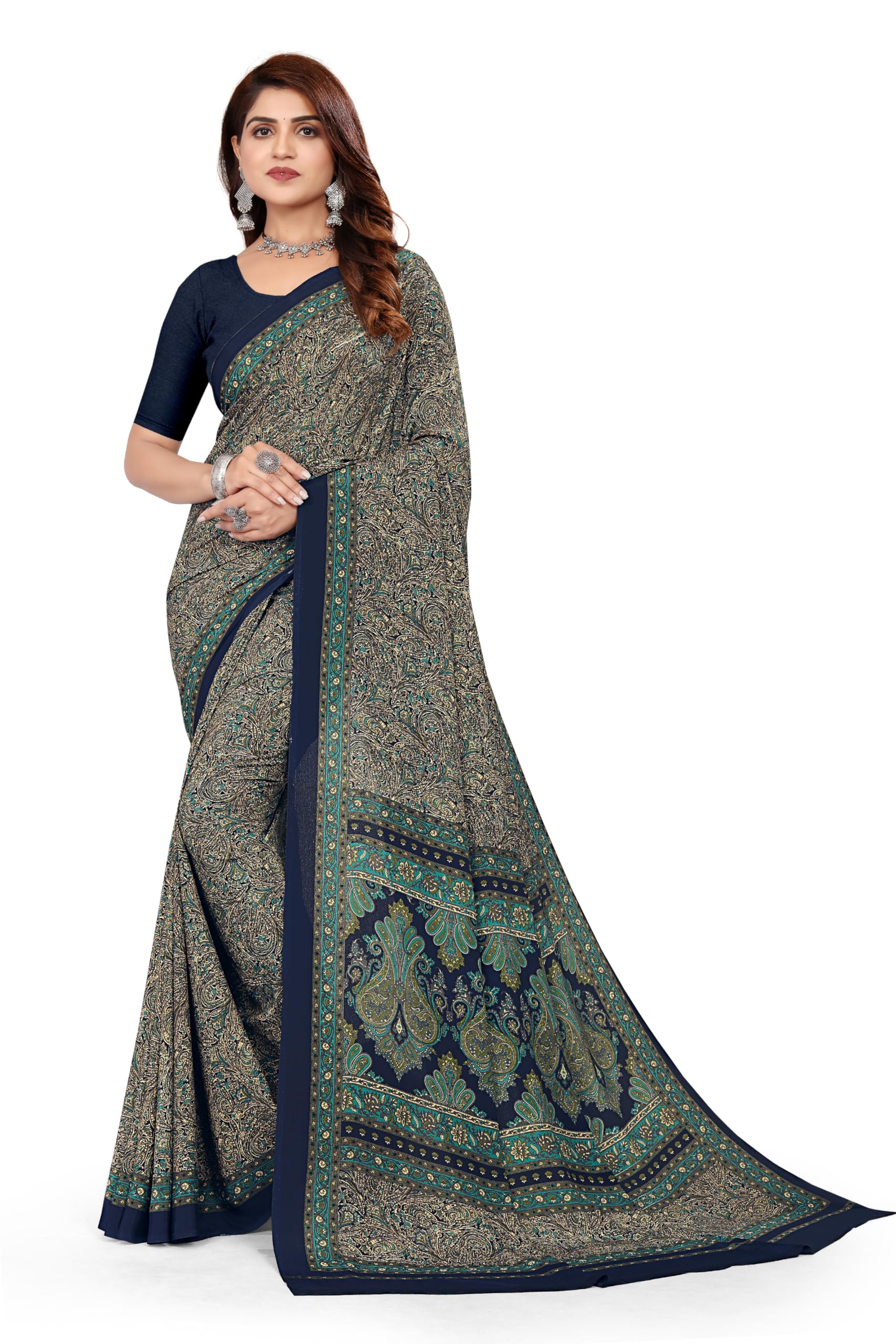 Women's Multicolor Crepe Silk Uniform Saree with Blouse (1501-1525_UU)-image-33