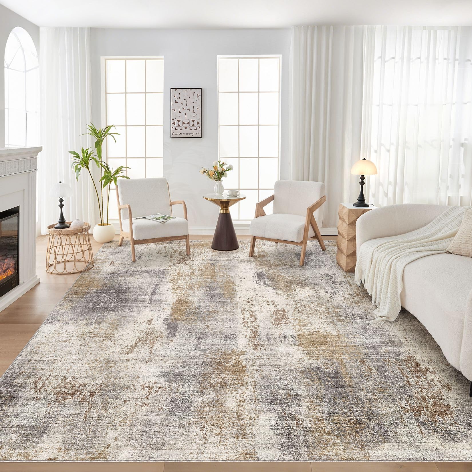 DMOYEST Washable Rugs Living Room 180x270cm - Large Abstract Neutral Modern Soft Non Slip Low Pile Kid Pet Friendly Carpet for Bedroom Dining Home Office - Brown Grey