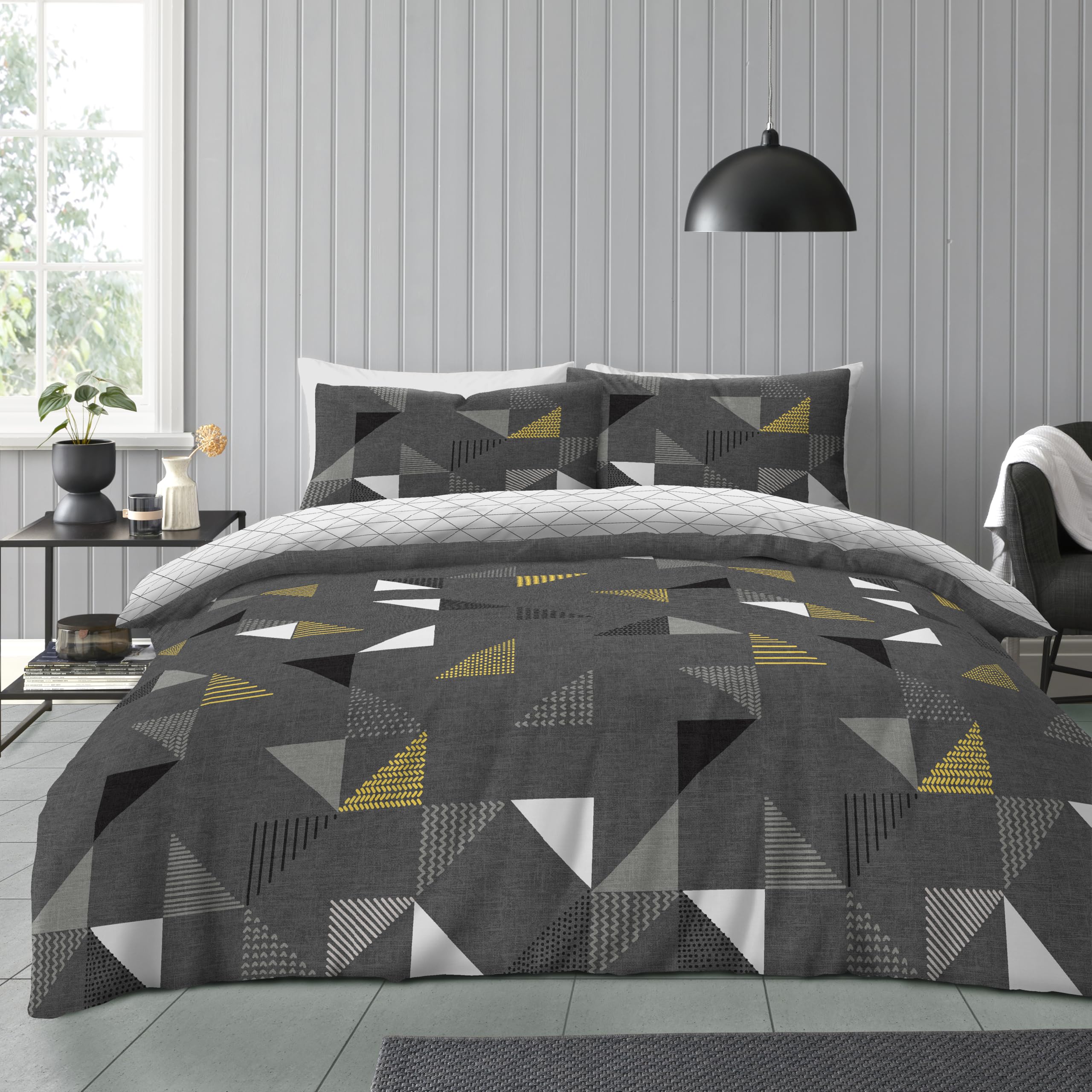 GC GAVENO CAVAILIA Printed Duvet, Reversible Bed Set, Polycotton Quilt Covers, Marco-Grey, King