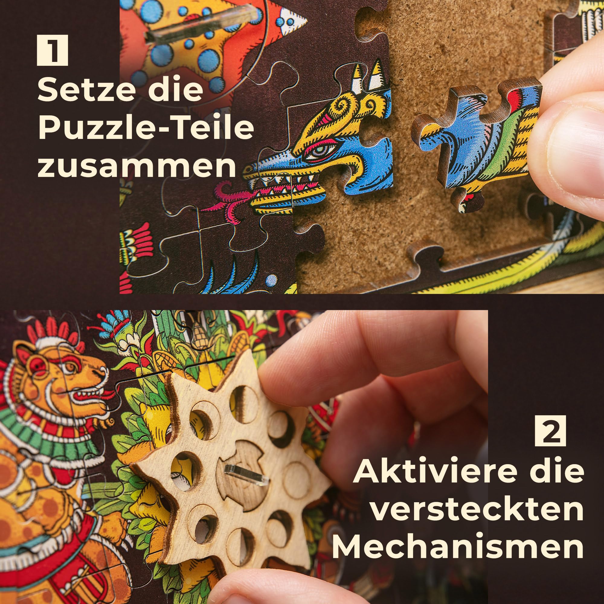 iDventure Cluepuzzle Sonnenpyramide, 3D Holzpuzzle Rätselbox für Erwachsene | Aztekenpyramide, Escape Room Spiel, 3D Jigsaw Puzzle, Knobelspiel, Logikrätsel, Familienspiel mit Geheimfach im Inneren