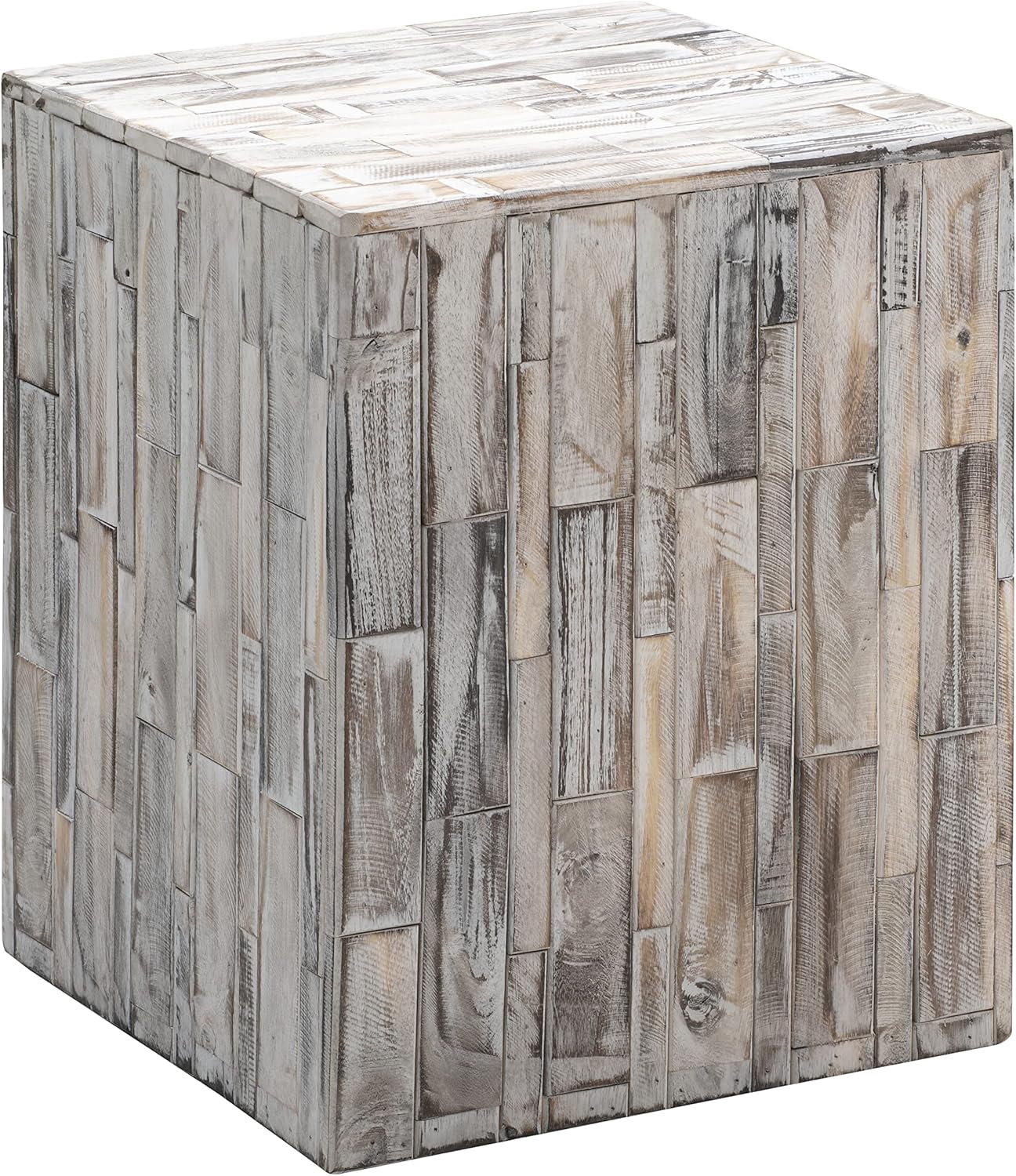 Amazon Aware FSC Certified Indoor/Outdoor Recycled Square Wood Tami Square Stool, Driftwood White