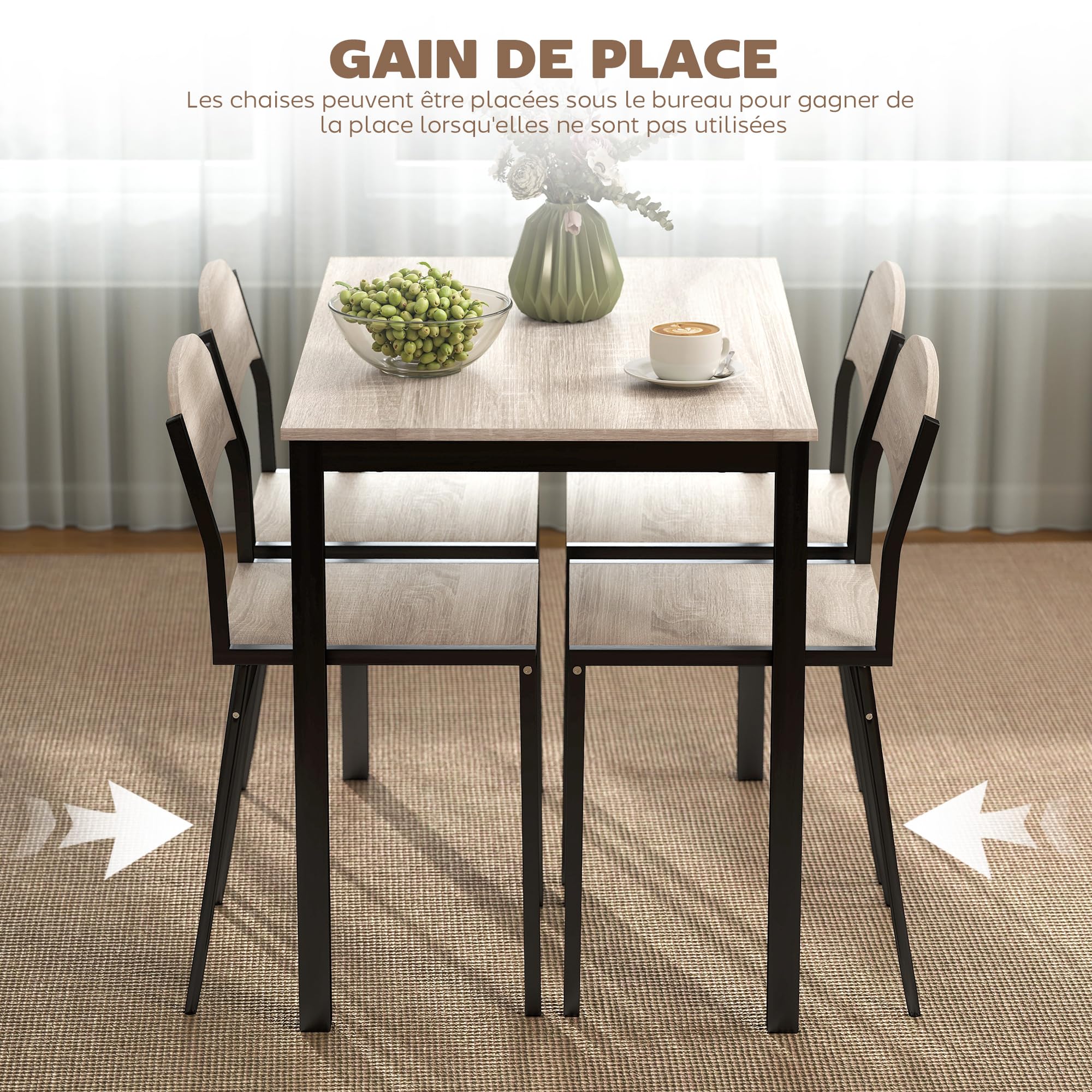 HOMCOM Ensemble Table à Manger 5 Pièces avec 4 Chaises Chêne Noir