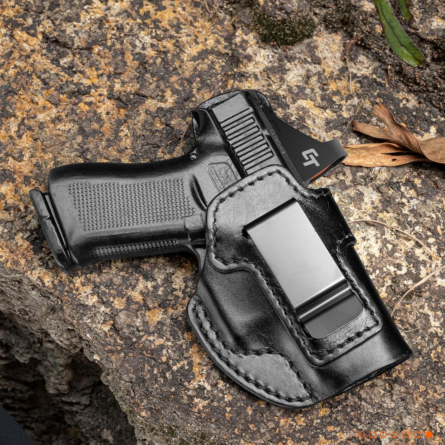 Premium IWB Leather Holster for Glock 43, Glock 43X, Glock 43X MOS, Concealed Carry Holster with Optic Cut, Steel Clip Fits 1.75" Belt, G43 Inside Waistband Holster, Stealth Black, Right/Left Hand