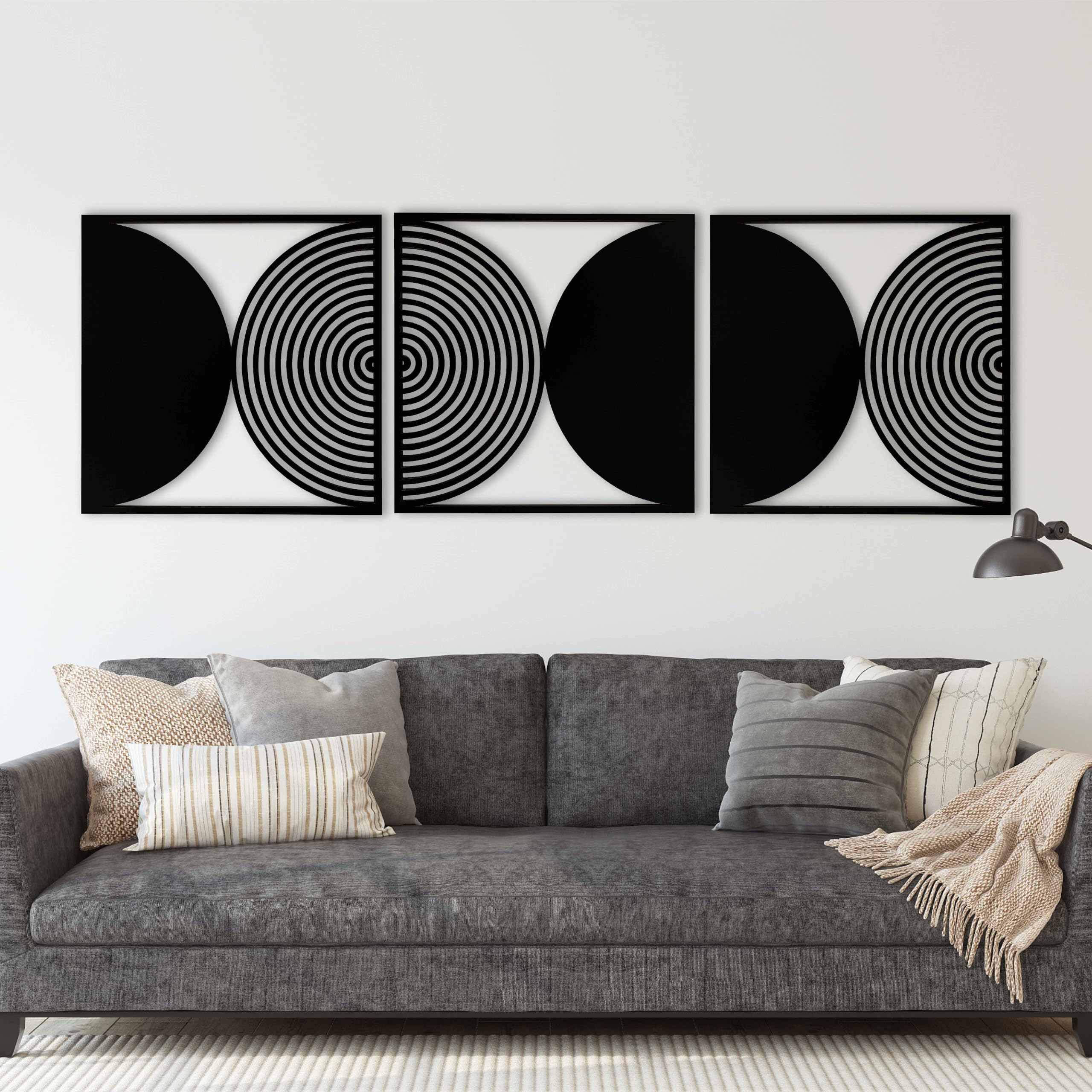 Geometrische Holz-Wandkunst, groß, moderne Wanddekoration, runde Paneele für Schlafzimmer oder Wohnzimmer, rustikaler Boho-Holz-Wandakzent #59