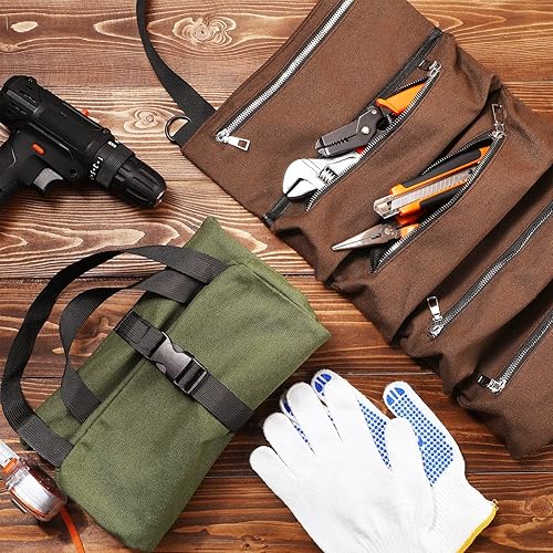 Miniatura 5 de Paquete de 2 bolsas de herramientas enrollables organizador de herramientas de lona multiusos cubo de envoltura de automóvil estuche de