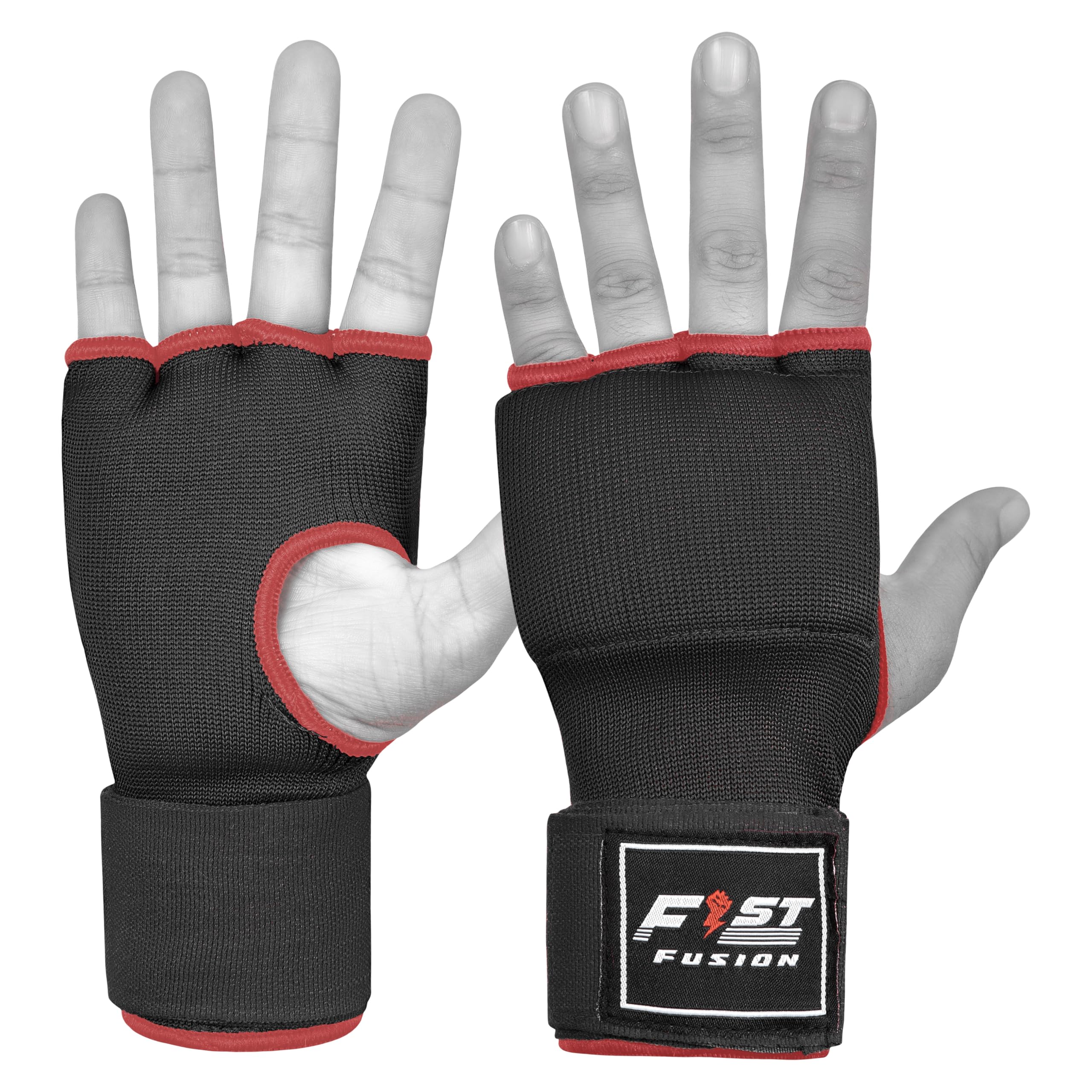 Fist Fusion Boxing Inner Gloves Cotton Cloth Stretchable Gel Padded Boxing Kickboxing MMA Training Gloves Long Wrist Hand and Wrist Support Lightweight Gloves (Black, Small/Medium)