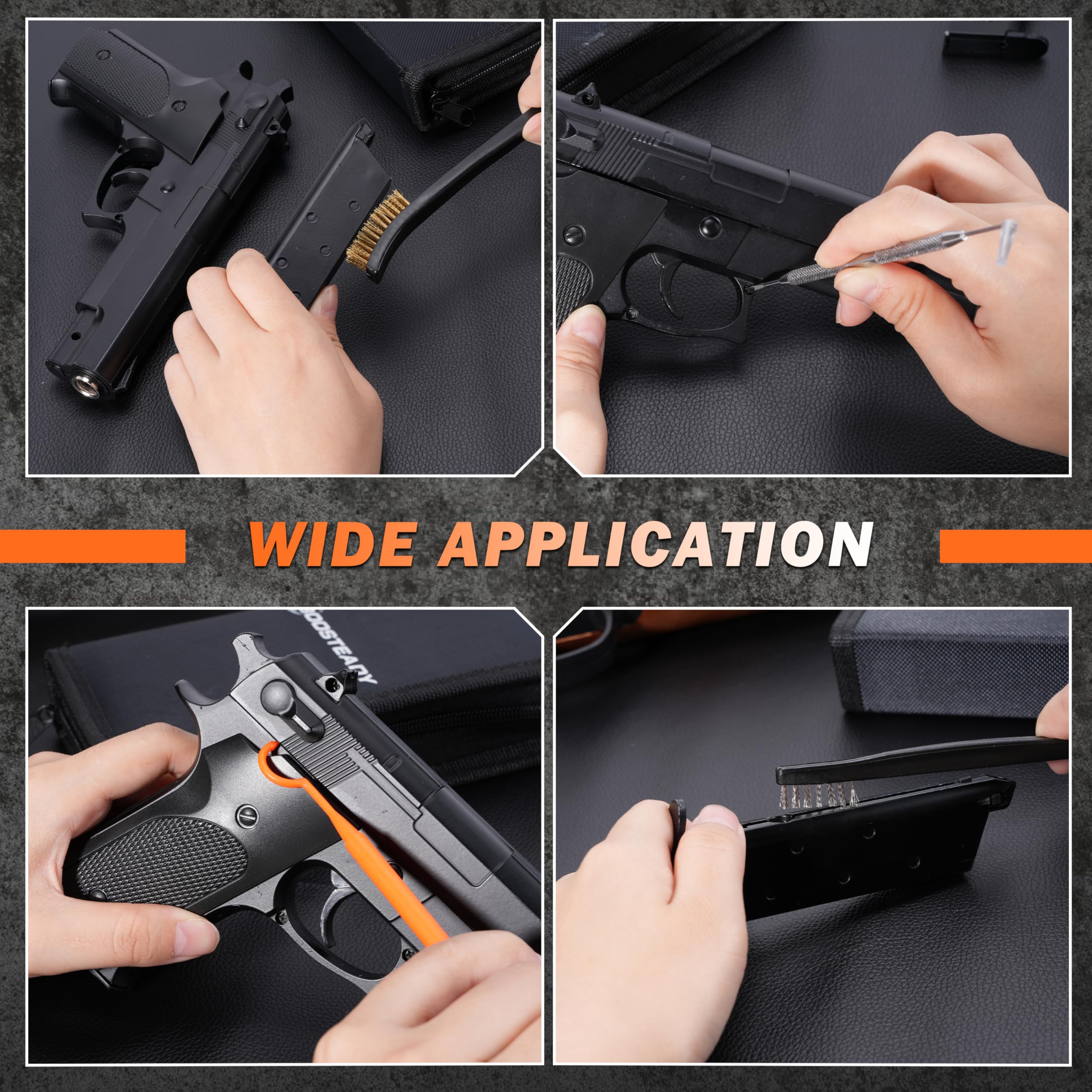 Boosteady Spazzola di Pulizia per Pistola&Pick Kit In Custodia a Zip per Trasporto(8 Pezzi)-Spazzole in Setola in Nylon in Acciaio a Doppia Estremità e Attrezzi in Metallo Polimerico