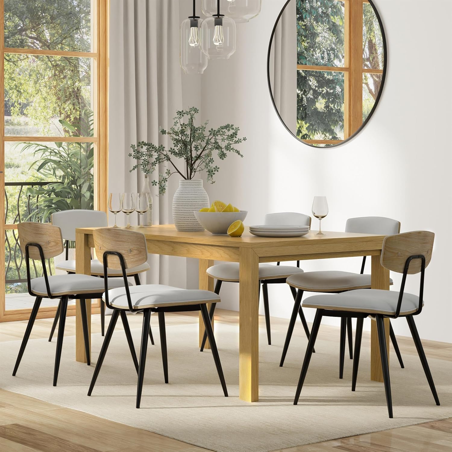 SIMPLIHOME Wilson Dining Table - 60 inch Wide Solid Wood Oak Veneer Rectangular Table, Transitional Style for Dining Room or Kitchen with Thick, Straight Legs and Inset Apron, Seats 6