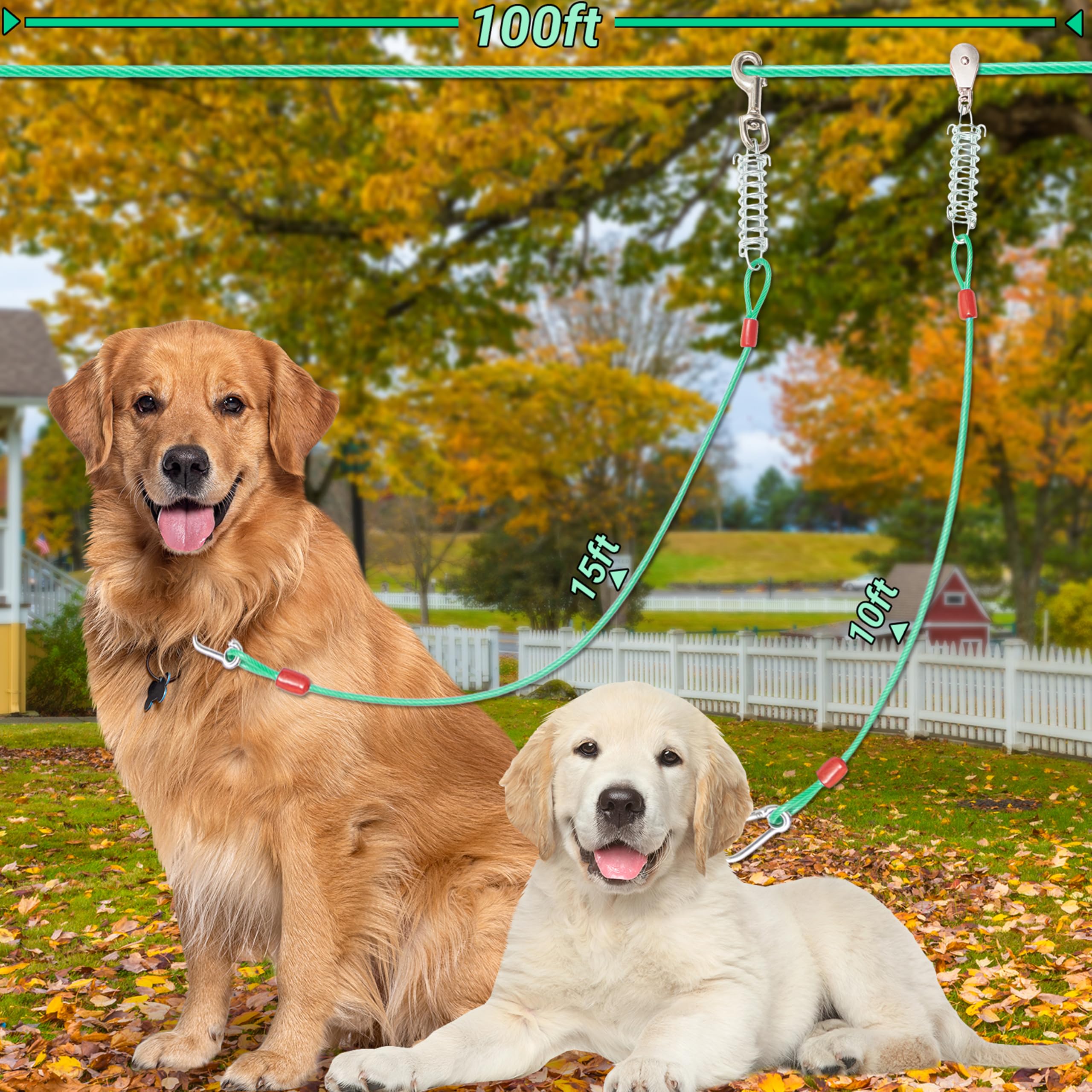 30 m langes Hunde-Auslaufkabel, robust, kaufest, lange Hundeleine mit 3 m und 4,5 m Trolley-Leine – Outdoor-Laufkabel für Hof, Camping im Freien, passend für kleine, mittelgroße und große