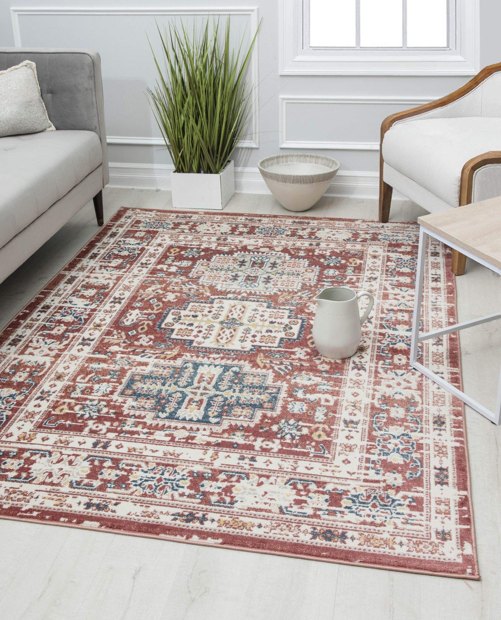 Rugs AmericaGallagher GL55B Cardinal Sundara Vintage Transitional Red Distressed Non-Shedding Living Room Bedroom Dining Home Office Area Rug 2'6"x4'