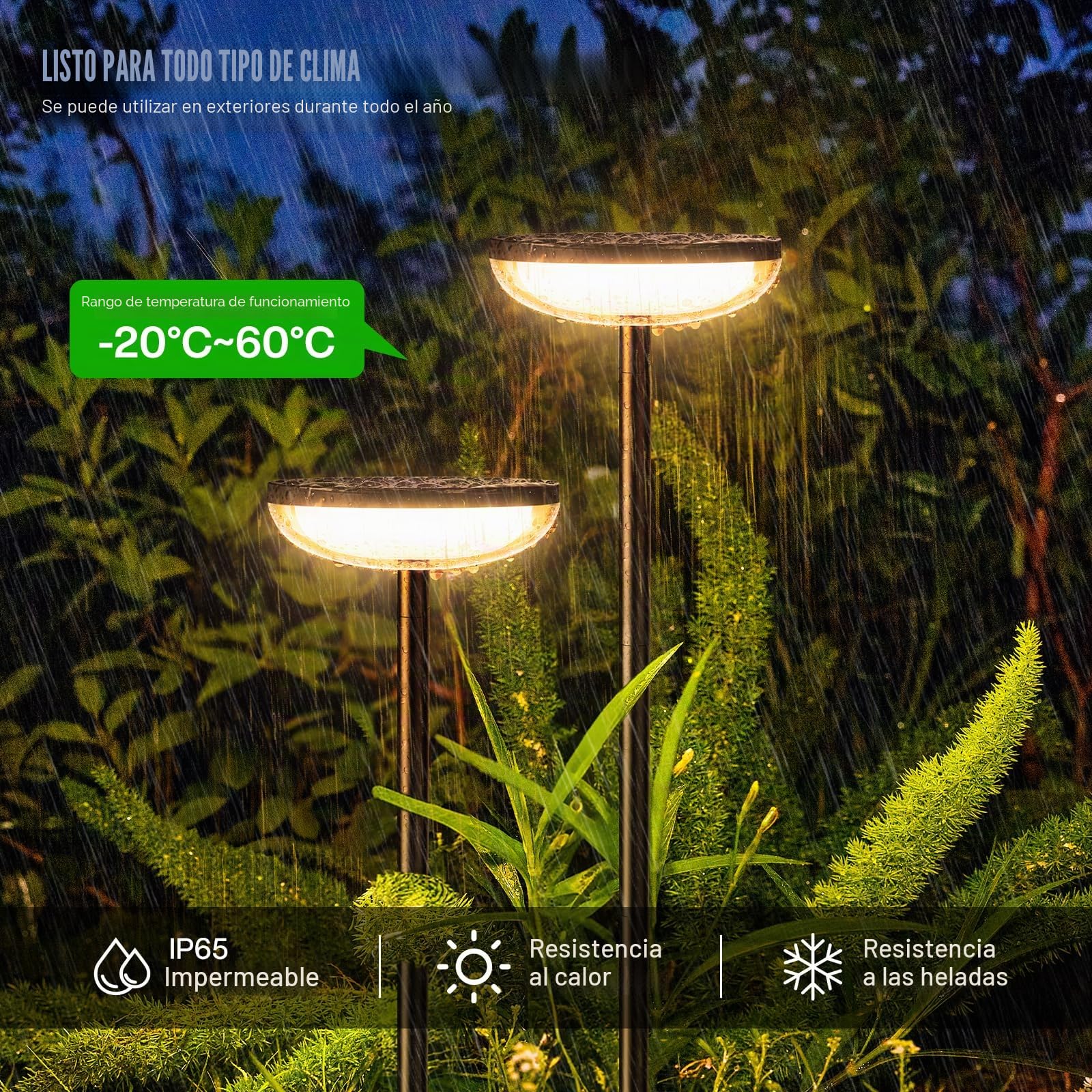 GEARLITE TPL010-4 - Lámpara Exterior, Iluminacion Exterior, Lámparas solares para jardín, luz blanca cálida, luces solares, altos lúmenes, decoración de jardín extrabrillante, IP65, resistente al agua