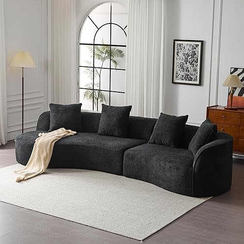 Christopher Knight Home Braebt 126" Sectional Sofa with 4 Throw Pillows, 5-Seater Large Modular Sofa Couches, Comfy Curved Upholstered Cloud Couch for Living Room, Study, No Assembly Required, Black