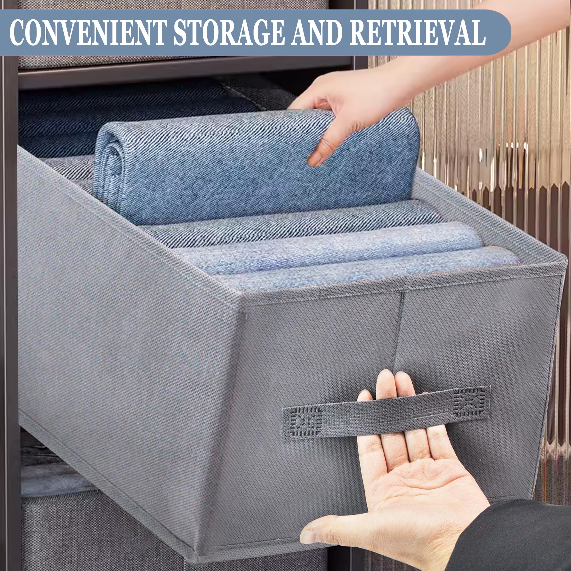 ROLLWAY 6 Pezzi Organizer Armadio Salvaspazio, Organizer Armadio Pieghevole Organizzatore Armadio Robusto Contenitori per armadio per Jeans, Pantaloni, Maglione -35x25x17cm (6 medie)
