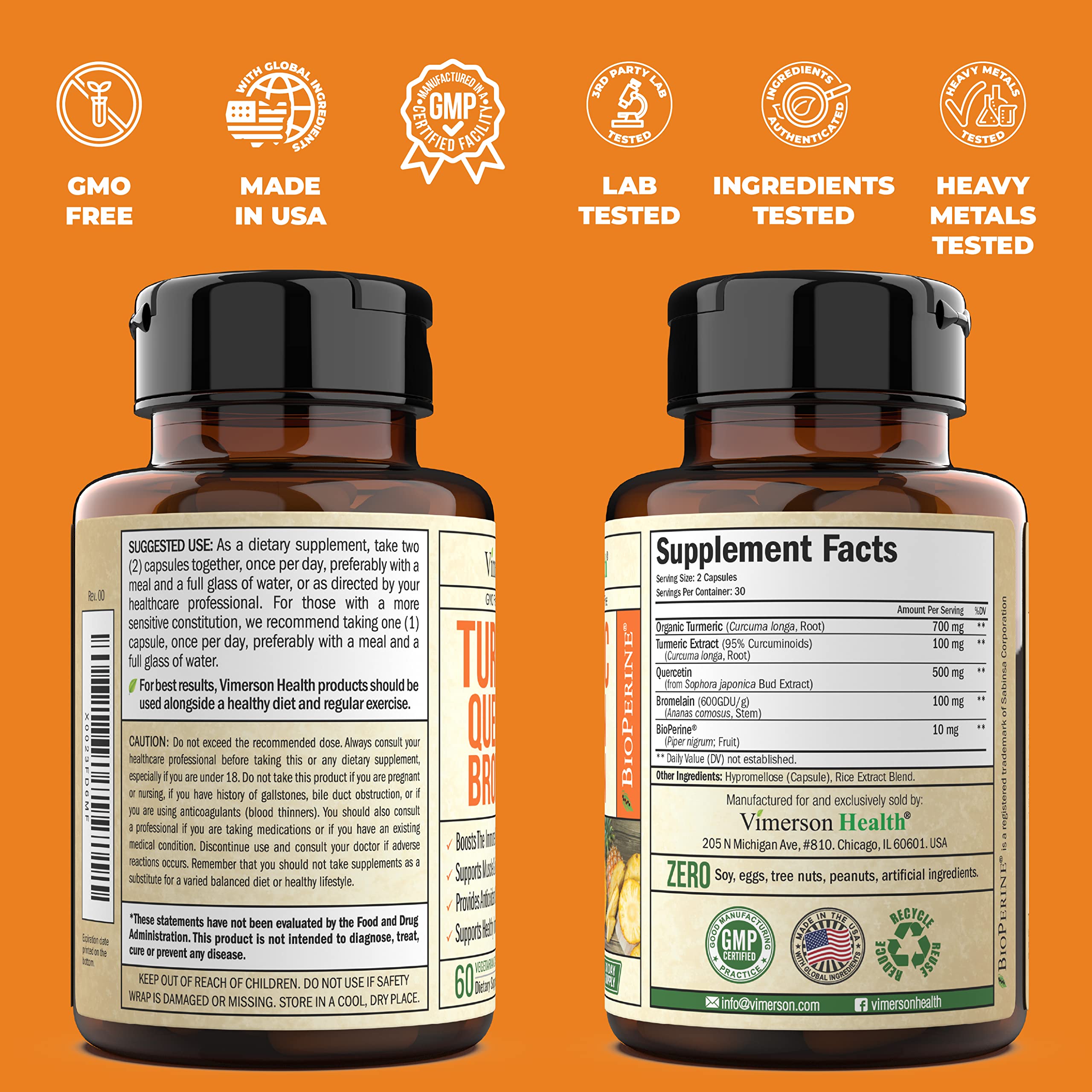 Turmeric Curcumin Quercetin with Bromelain and BioPerine Supplement Balance and Support for