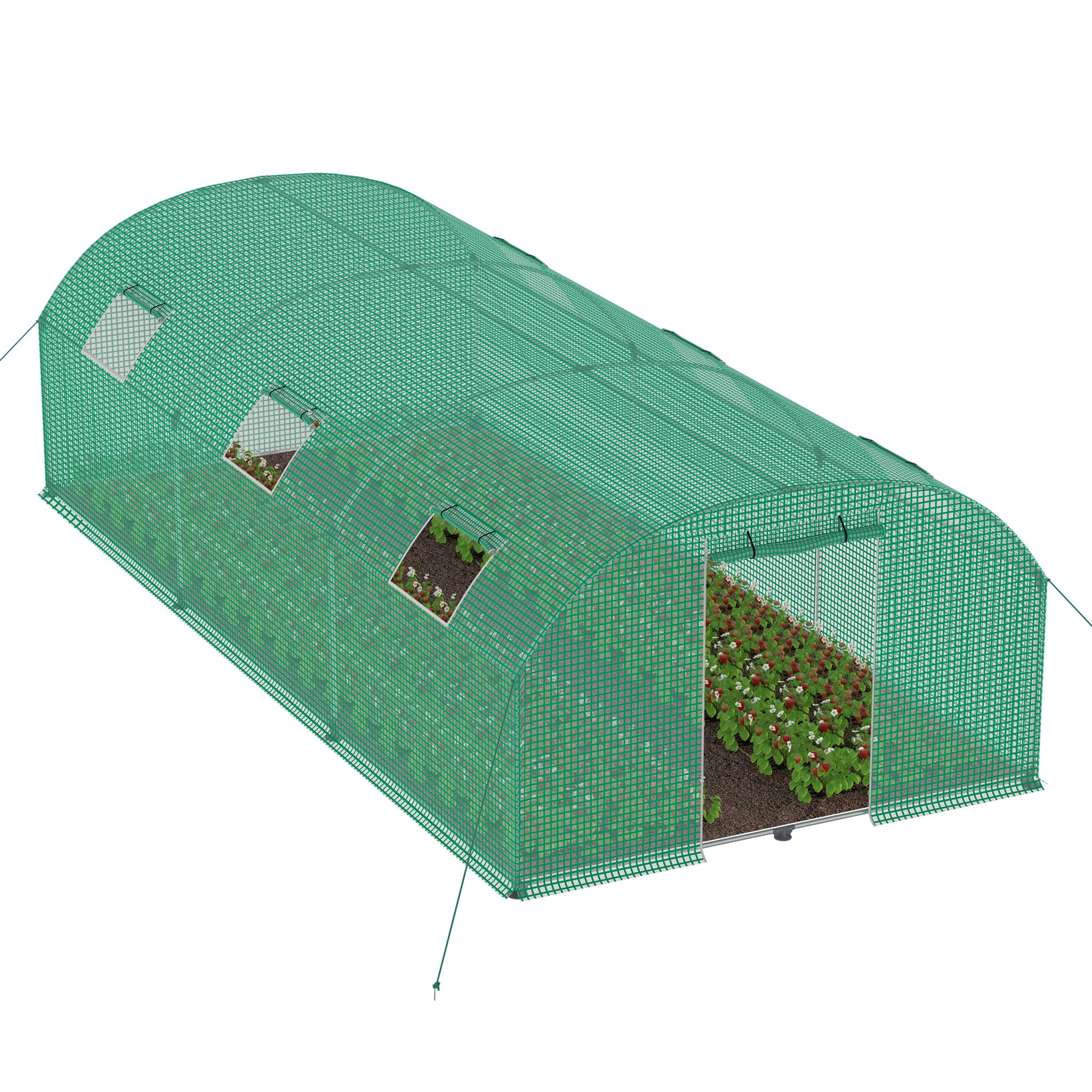 LZQ Invernadero de plástico para jardín, 3 x 6 x 2 m, resistente a los rayos UV y al invierno, 18 ㎡, túnel de aluminio, casa de tomates con ventanas, puerta y marco reforzado, color verde