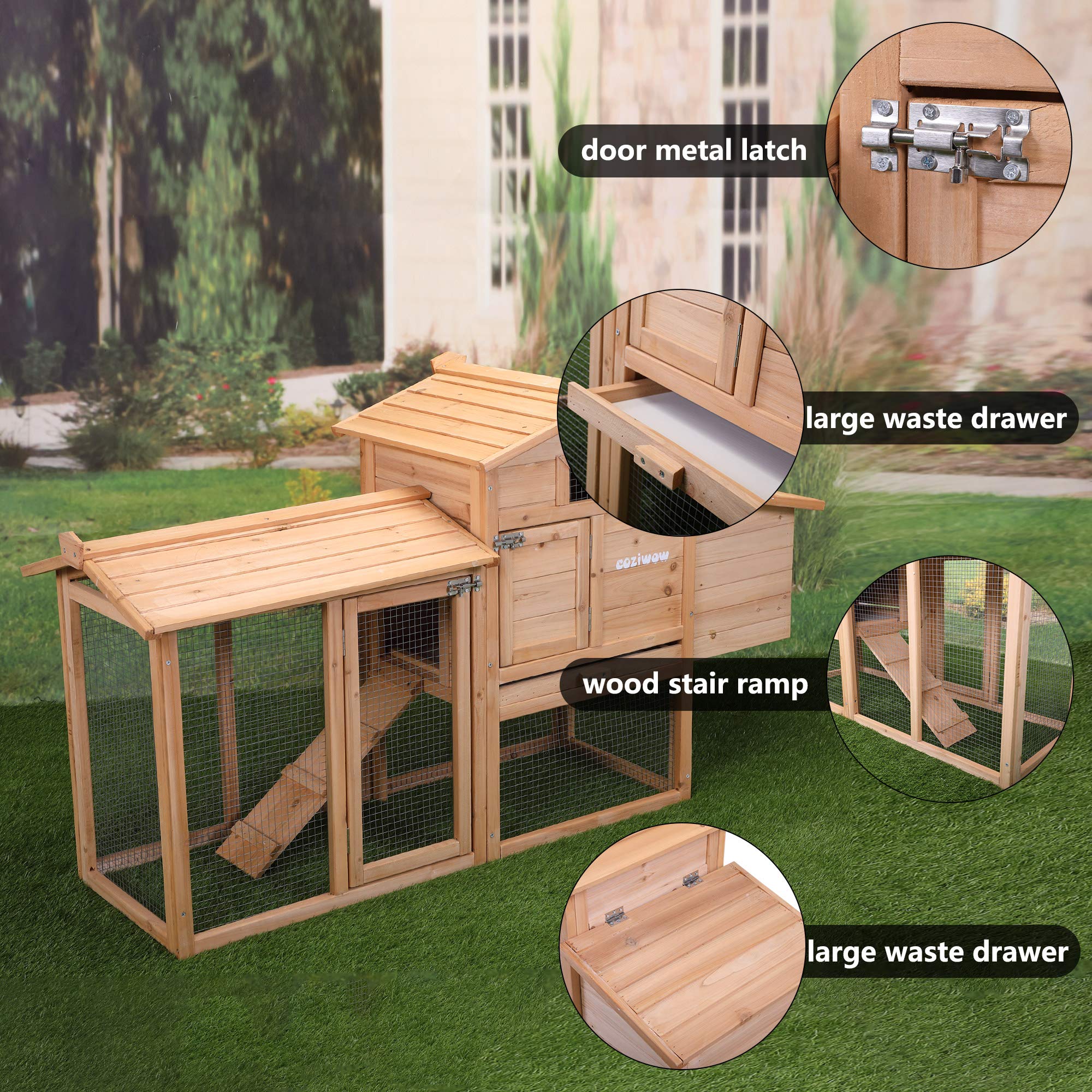 COZIWOW Large Wooden Chicken Coops with Nesting Boxes for Laying Eggs