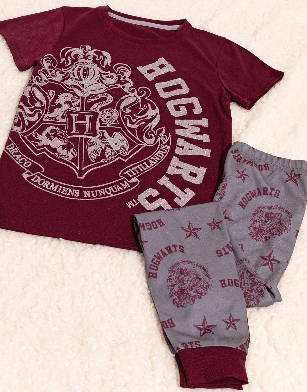 Harry Potter Pajamas Girls Kids Glitter Crest T-Shirt Trousers Pjs Set