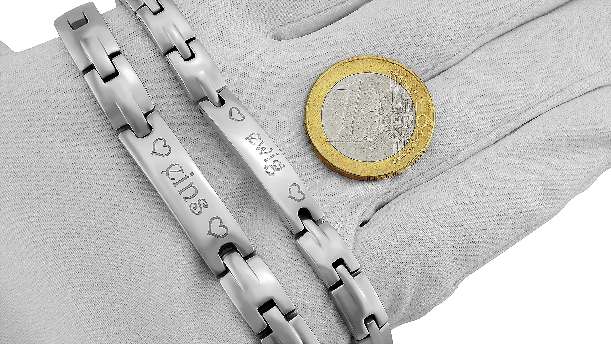 Pärchen Armband mit Gravur 2 Stück silber 21 cm | Armband personalisiert Edelstahl für Partner Familie Beste Freundin BFF | Partnerarmbänder 2er Set Armbänder für Paare
