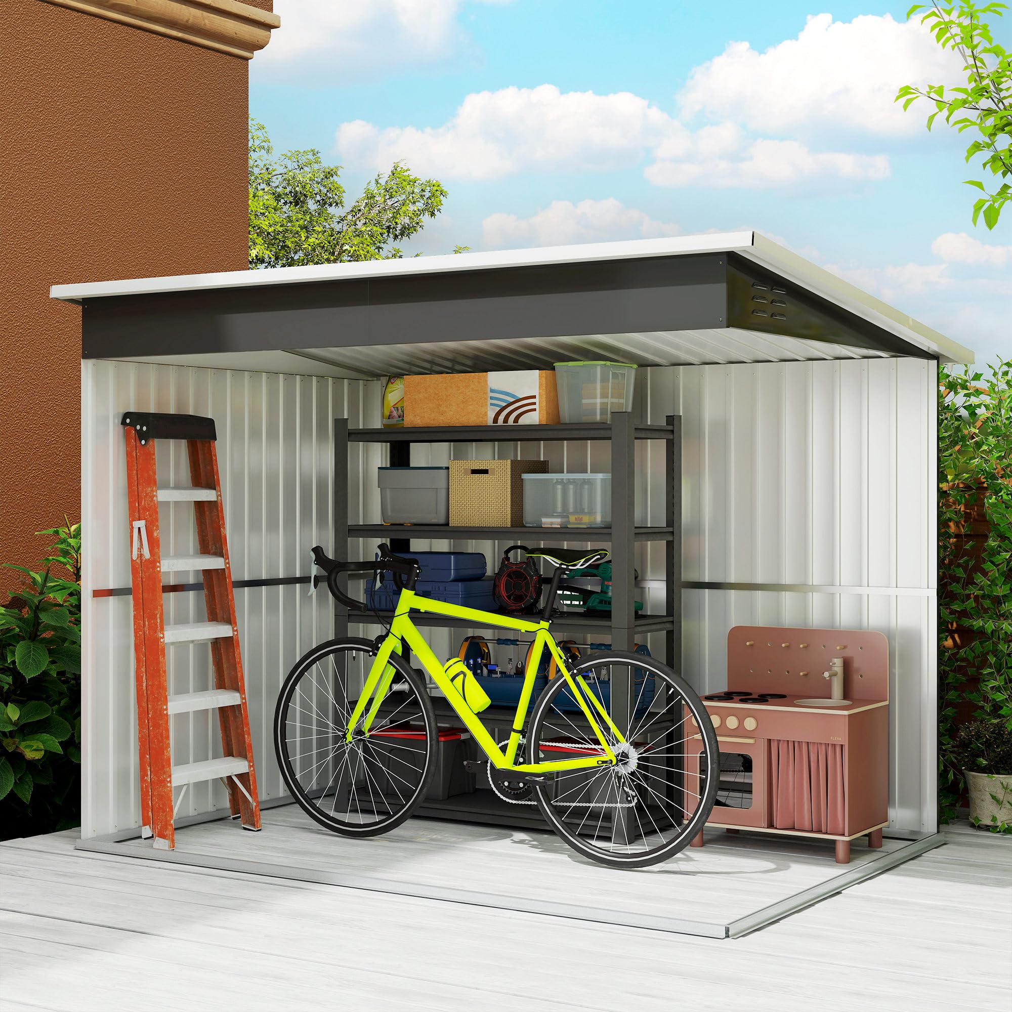 Outsunny Abri de jardin en métal 260 x 177 x 190 cm - 4,13 m² - Avec fenêtre - Toit en appentis - Porte verrouillable - Résistant aux intempéries