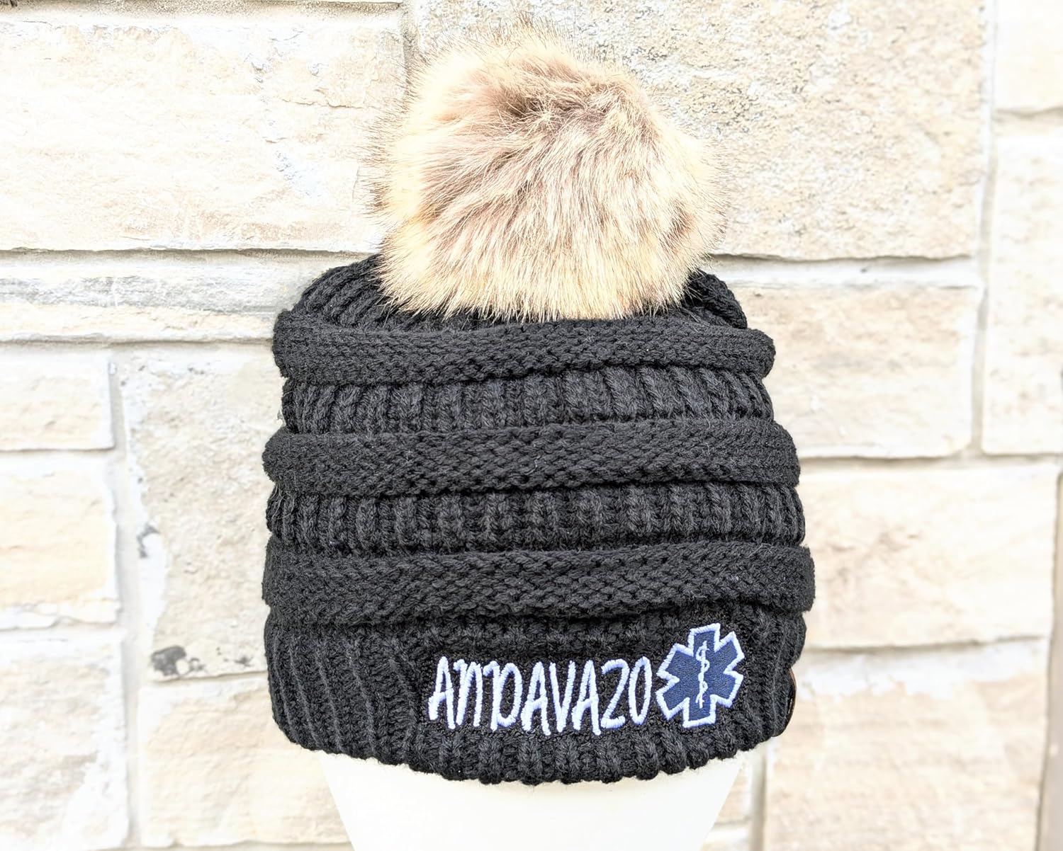 Women's EMT EMS Star of Life Beanie, Added Name, Cute Fall Winter Cute Hat Toque, Paramedic First Responder Ambulance Driver Gift Present Personalized Monogram Clothing Embroidered, Birthday Christmas