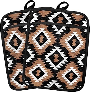 Vintage Western Aztec Pot Holders 2 Pack Set, Western Kitchen Decor, Boho Rustic Aztec Southwestern Heat Resistant Oven Hot Pads for Kitchen Countertop Baking Cooking,069 Potholder