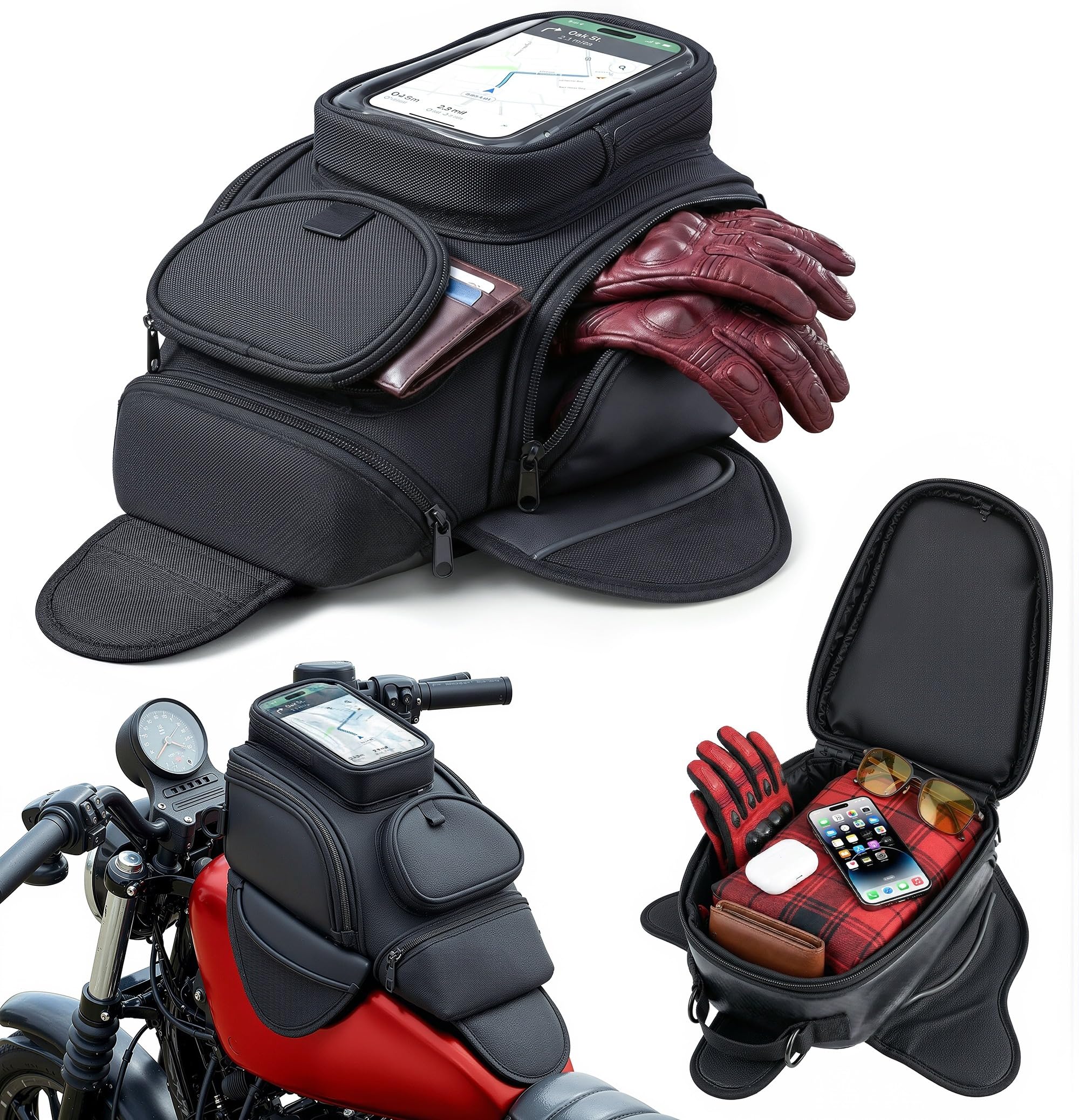 Photo 1 of Nomad Motorcycle Tank Bag – 4L Heavy Duty Black Gas Tank Bag with Touchscreen Phone Window, Magnetic Universal Fuel Tank Pouch for Cruiser, Sportbike, Touring & Street Bikes