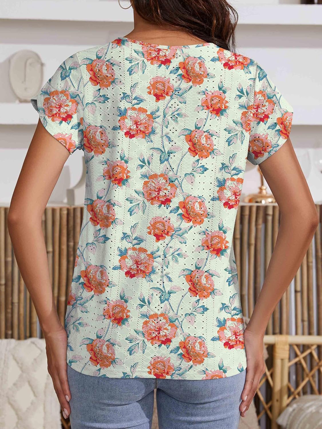 Neineiwu Womens Dressy Casual Short Petal Sleeve Shirts Pleated Loose Tops Blouses - Image 4